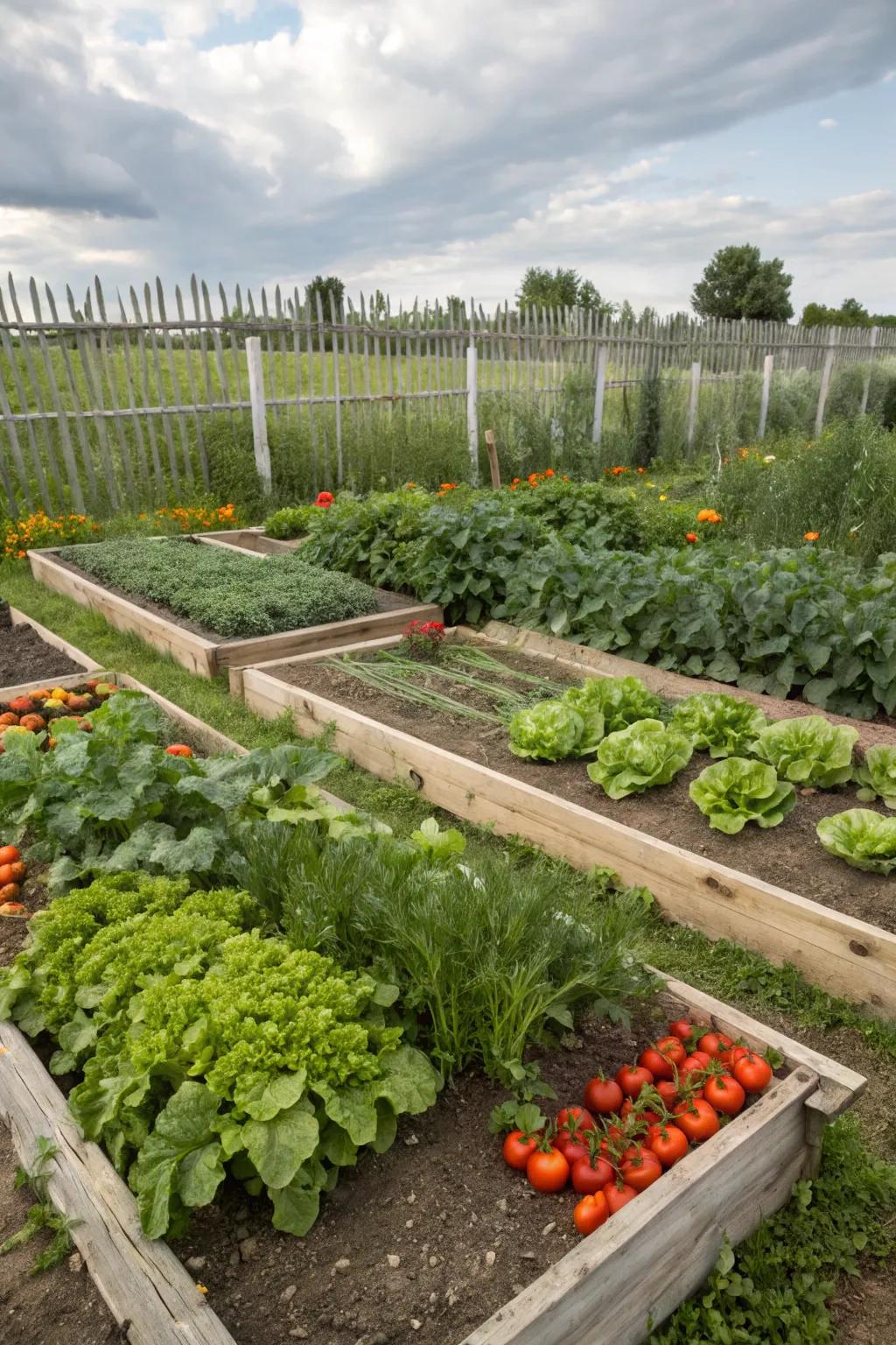 Square foot gardening makes efficient use of space.