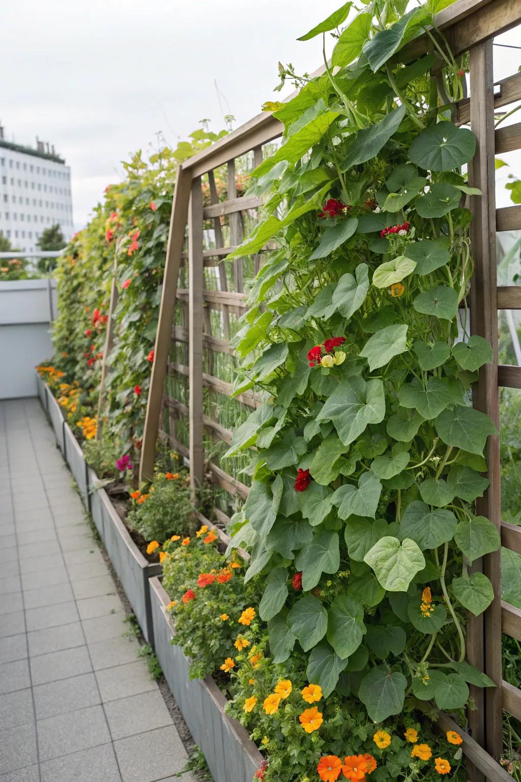 Vertical gardening optimizes space and adds visual interest.