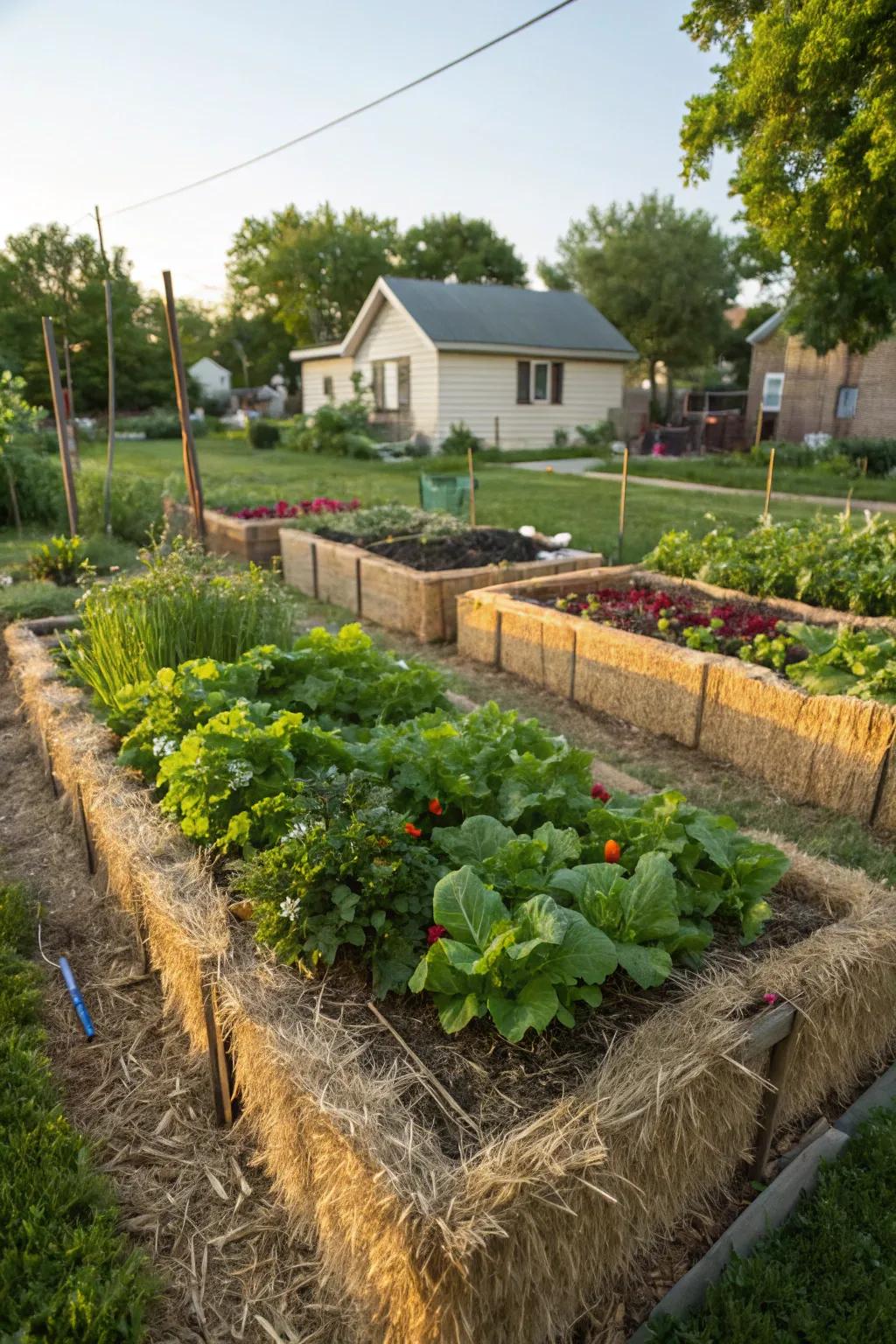 Straw bales offer a creative gardening solution.