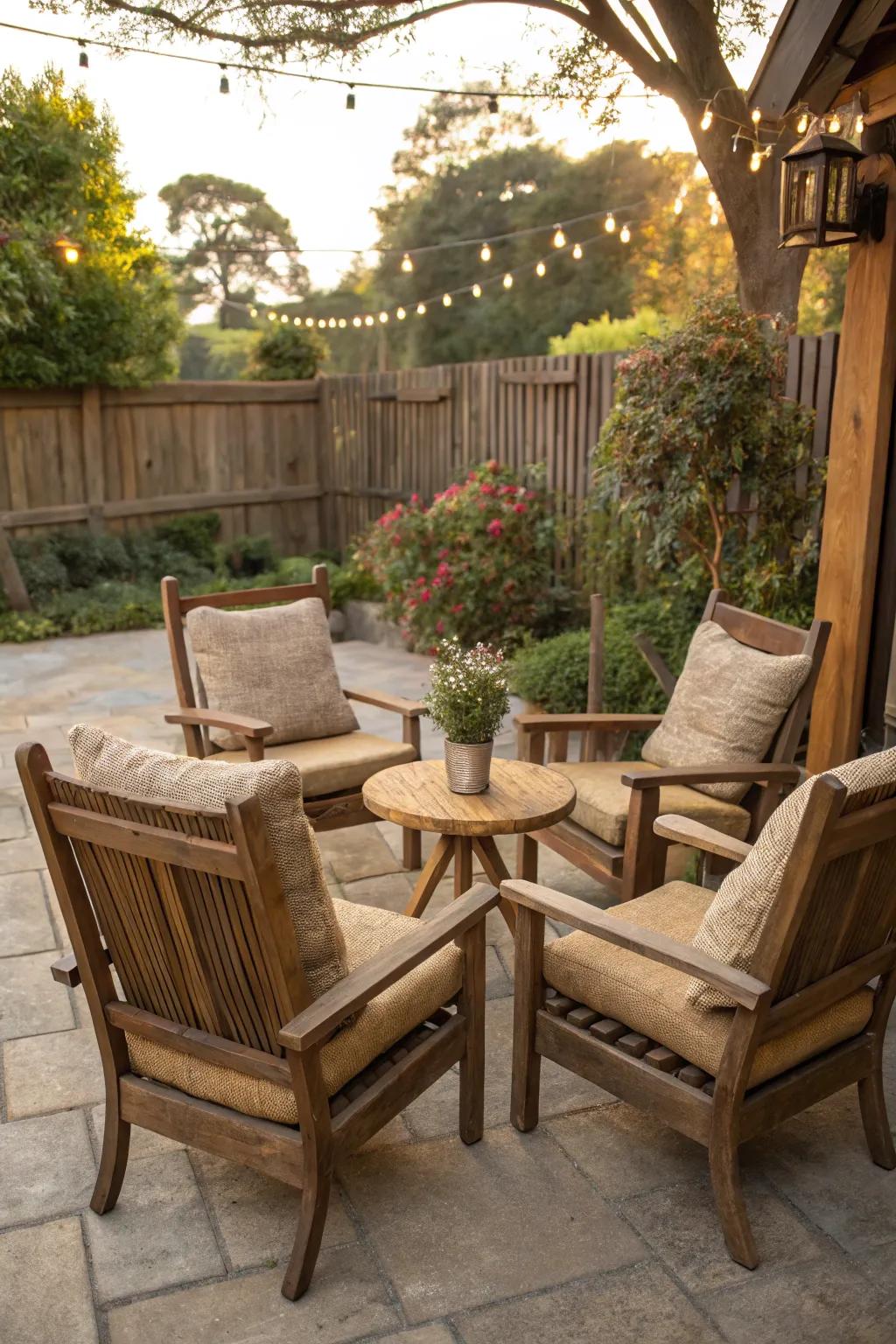 Rustic elements harmonize beautifully with natural wood.