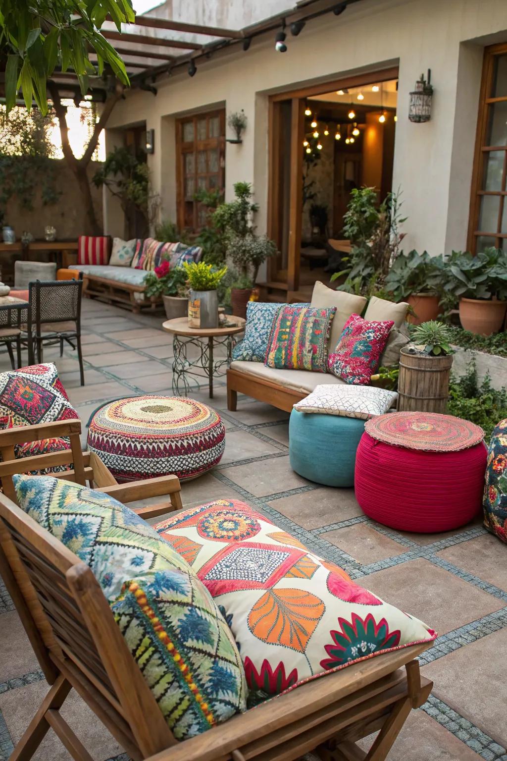 An eclectic mix of cushion shapes creates a unique aesthetic.