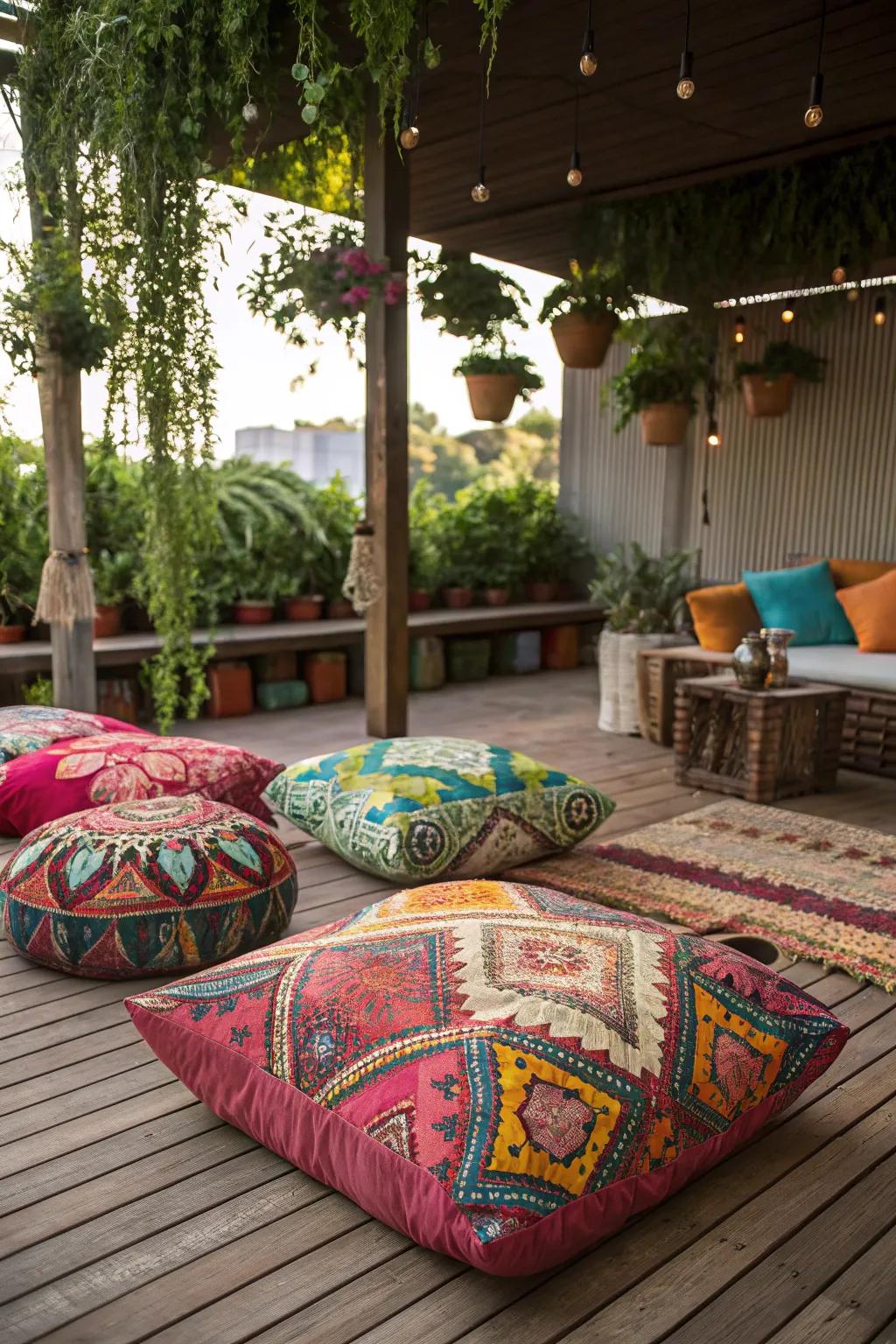 Bohemian patterns create a relaxed and artistic atmosphere.