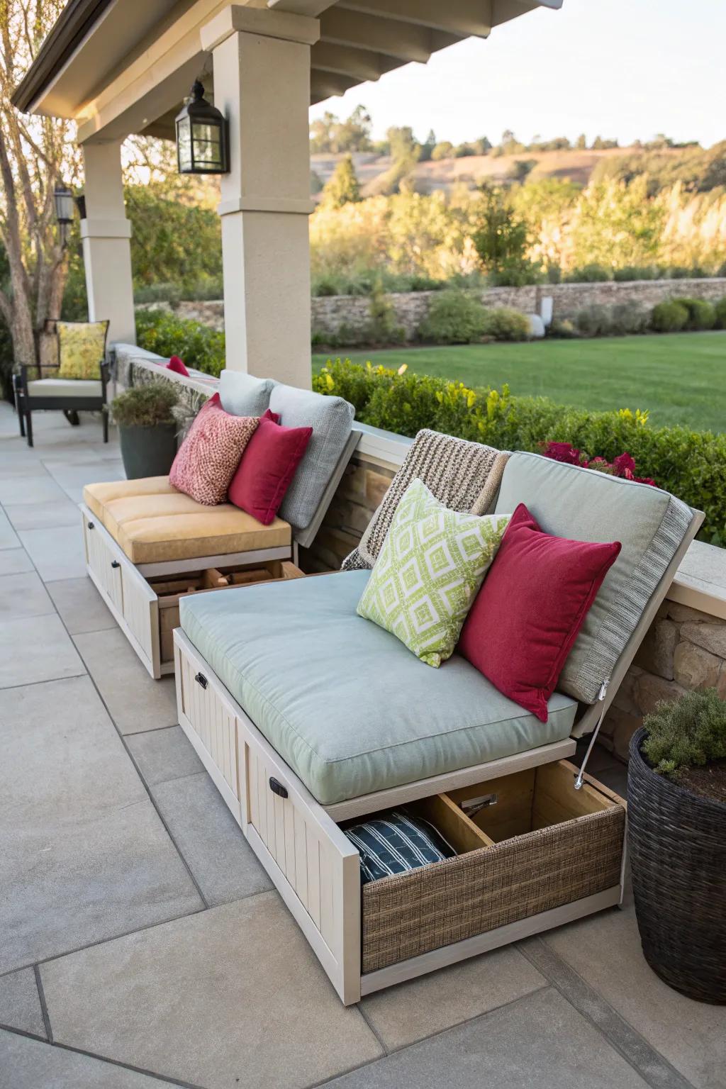 Cushions with storage are perfect for maximizing space.