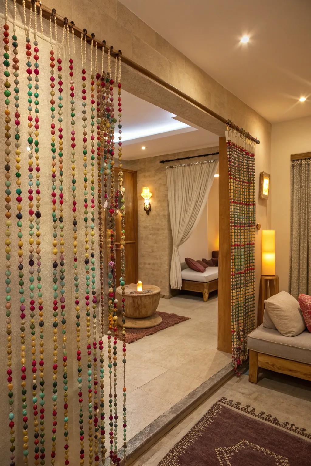 Beaded curtains bring a playful touch to any spa room.