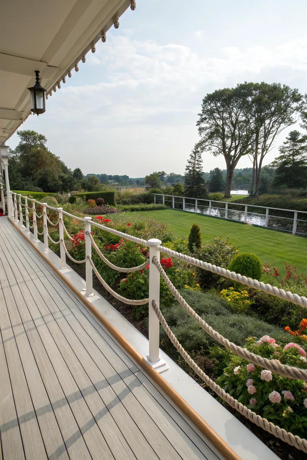 Deck edges neatly lined with ropes for a polished appearance.