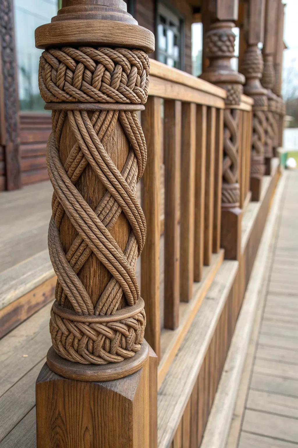 Intricate decorative knots adding flair to deck posts.