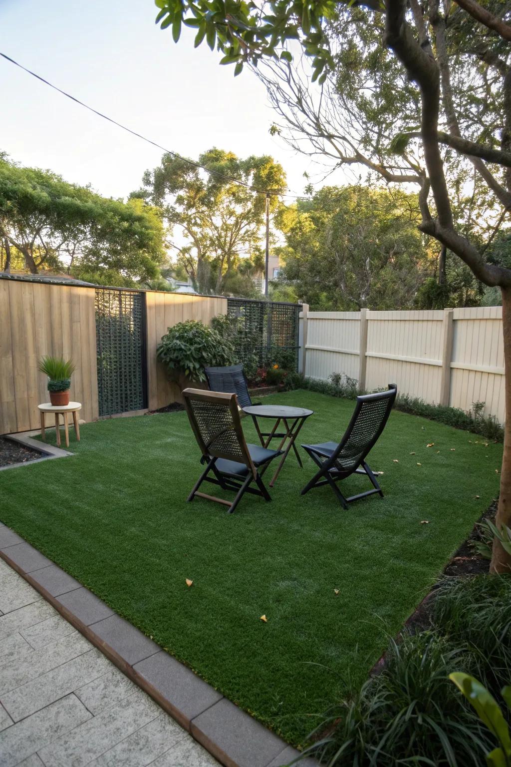 Artificial grass offers a vibrant and evergreen solution.