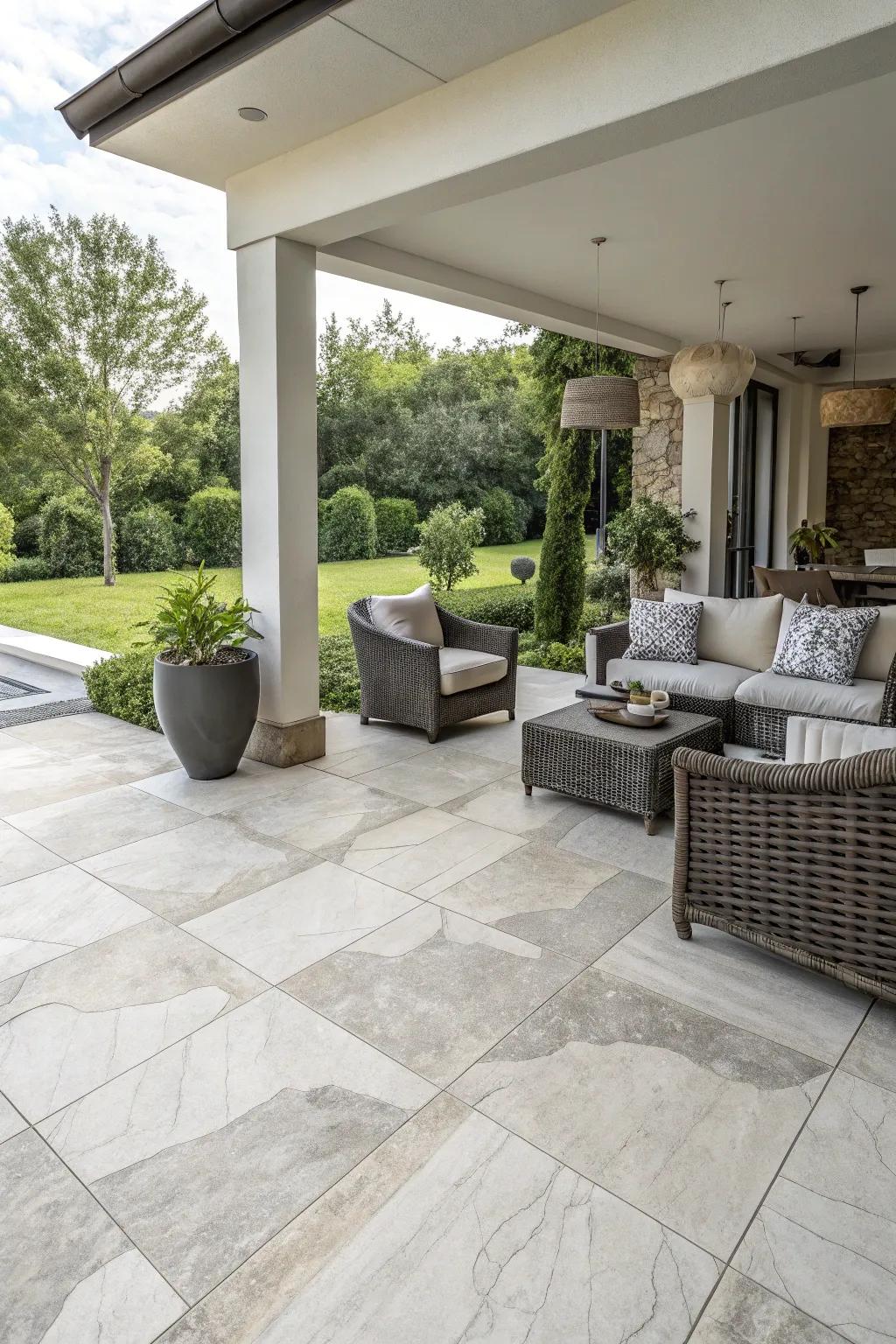 Porcelain tiles offer a sleek finish with minimal maintenance.