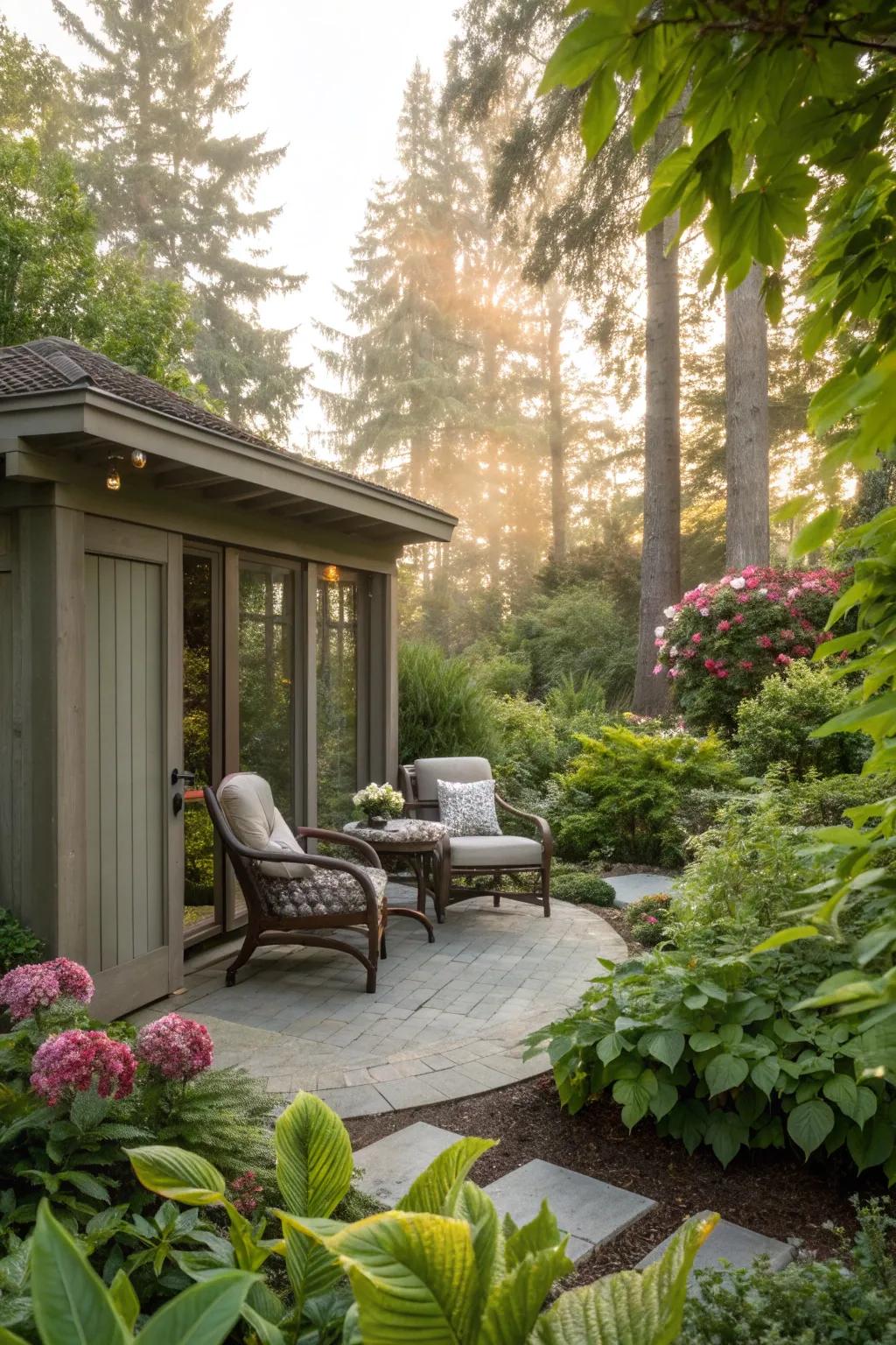 A private garden room retreat offering tranquility and solitude.