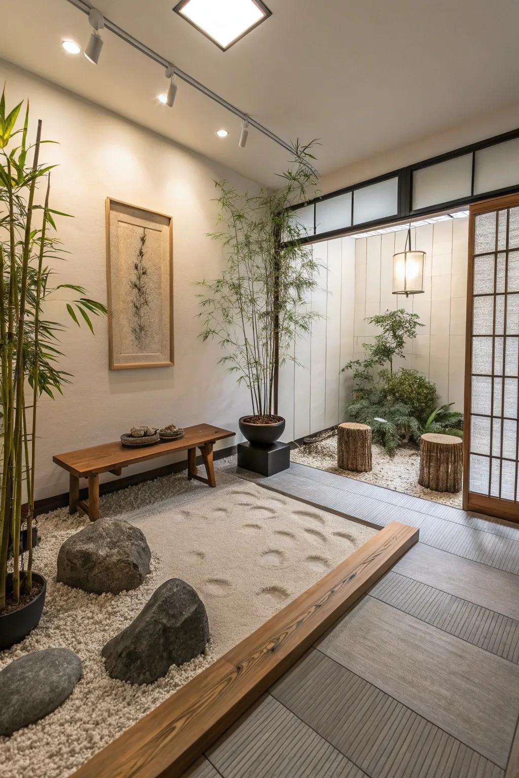 A Zen-inspired garden room designed for meditation and mindfulness.