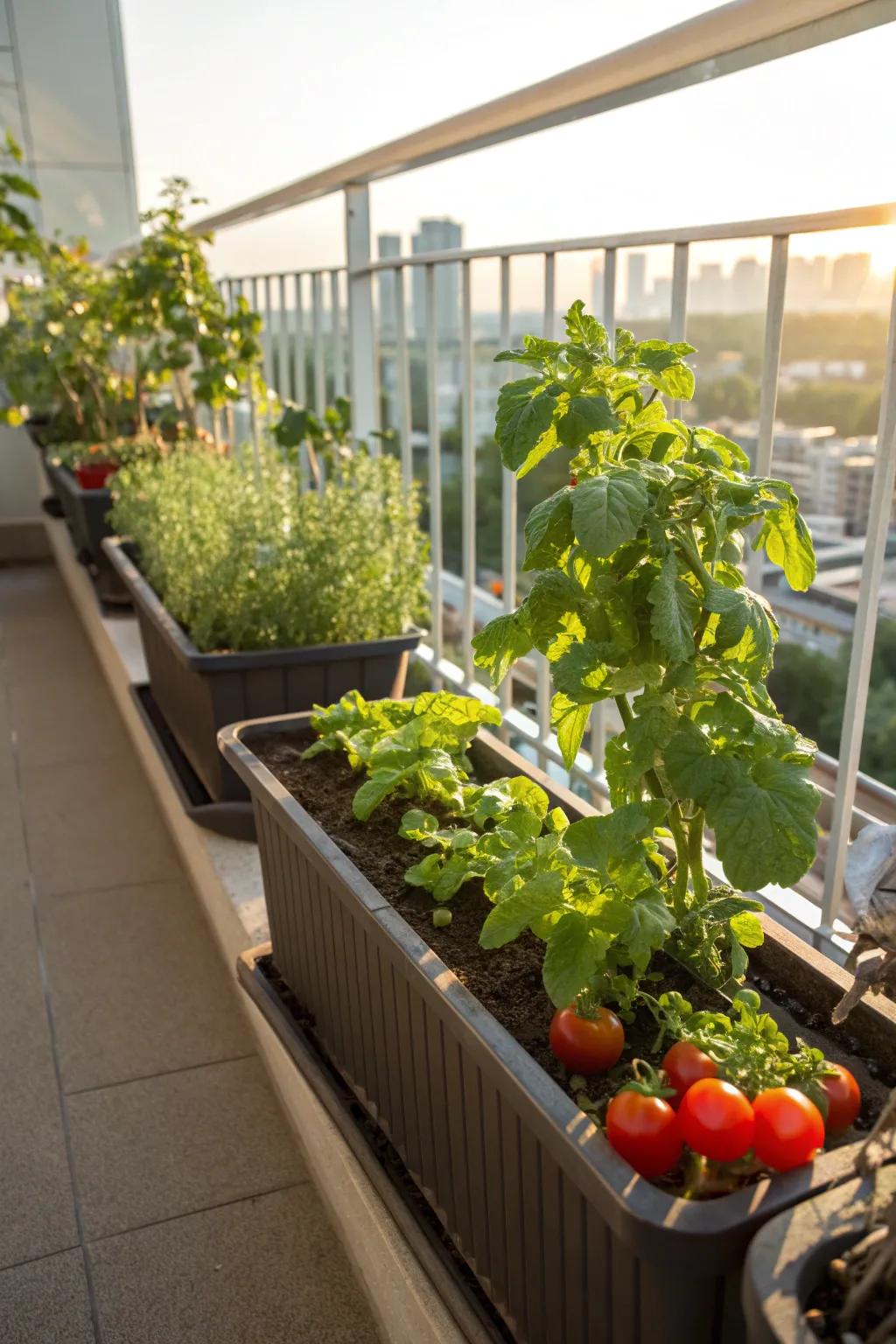 Harvest fresh vegetables from your railing garden.
