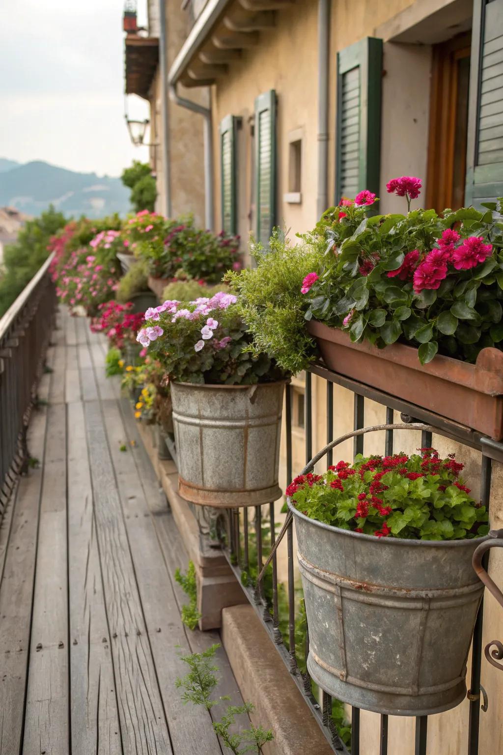 Rustic metal containers bring industrial charm.