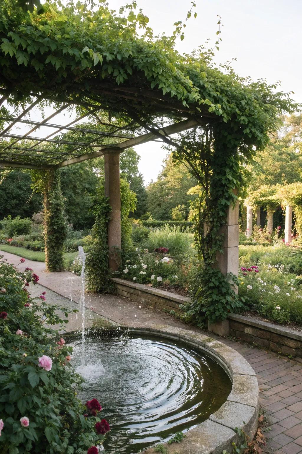 Enhance tranquility with a water feature near your pergola.