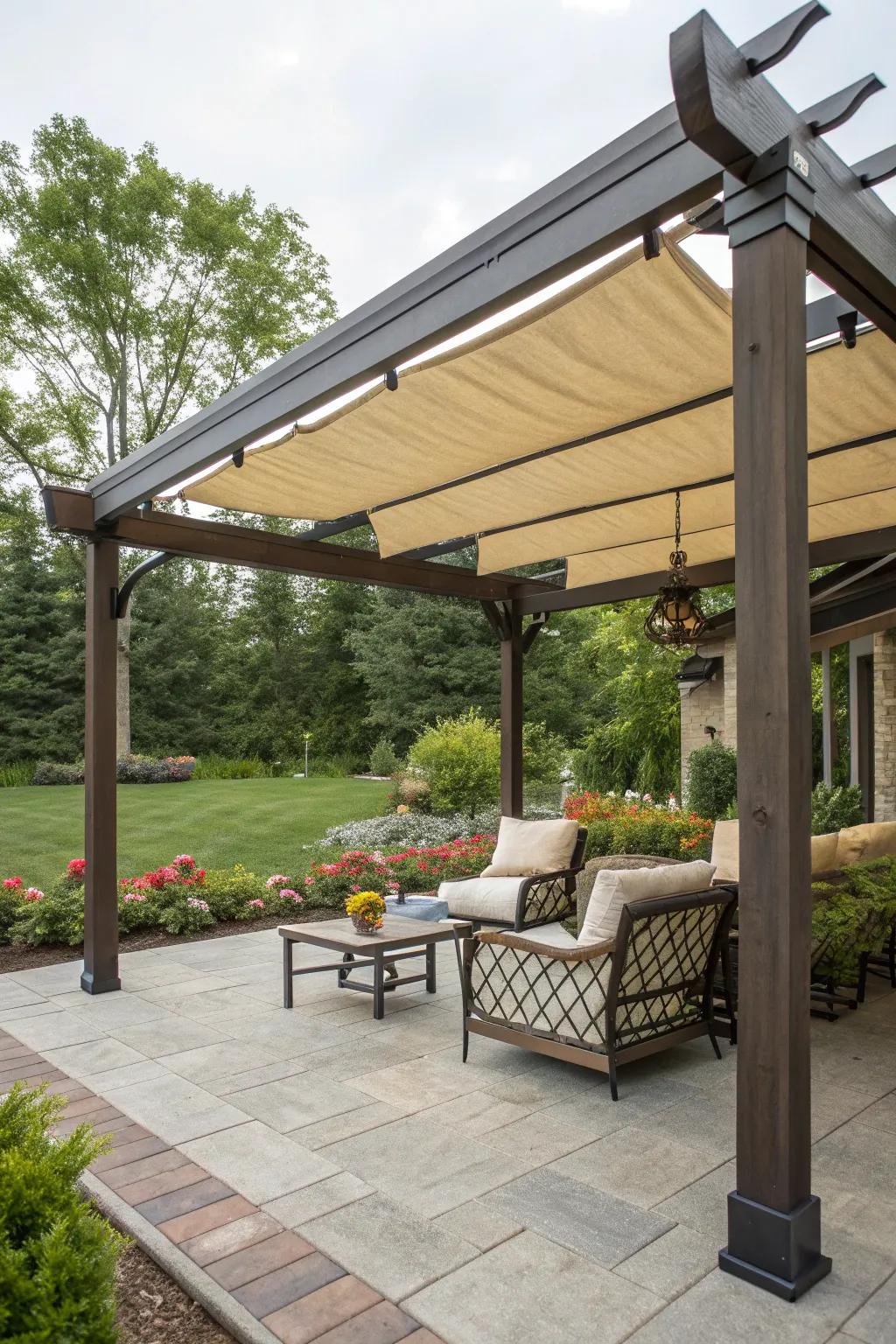 Enjoy comfort and flexibility with a shady pergola oasis.