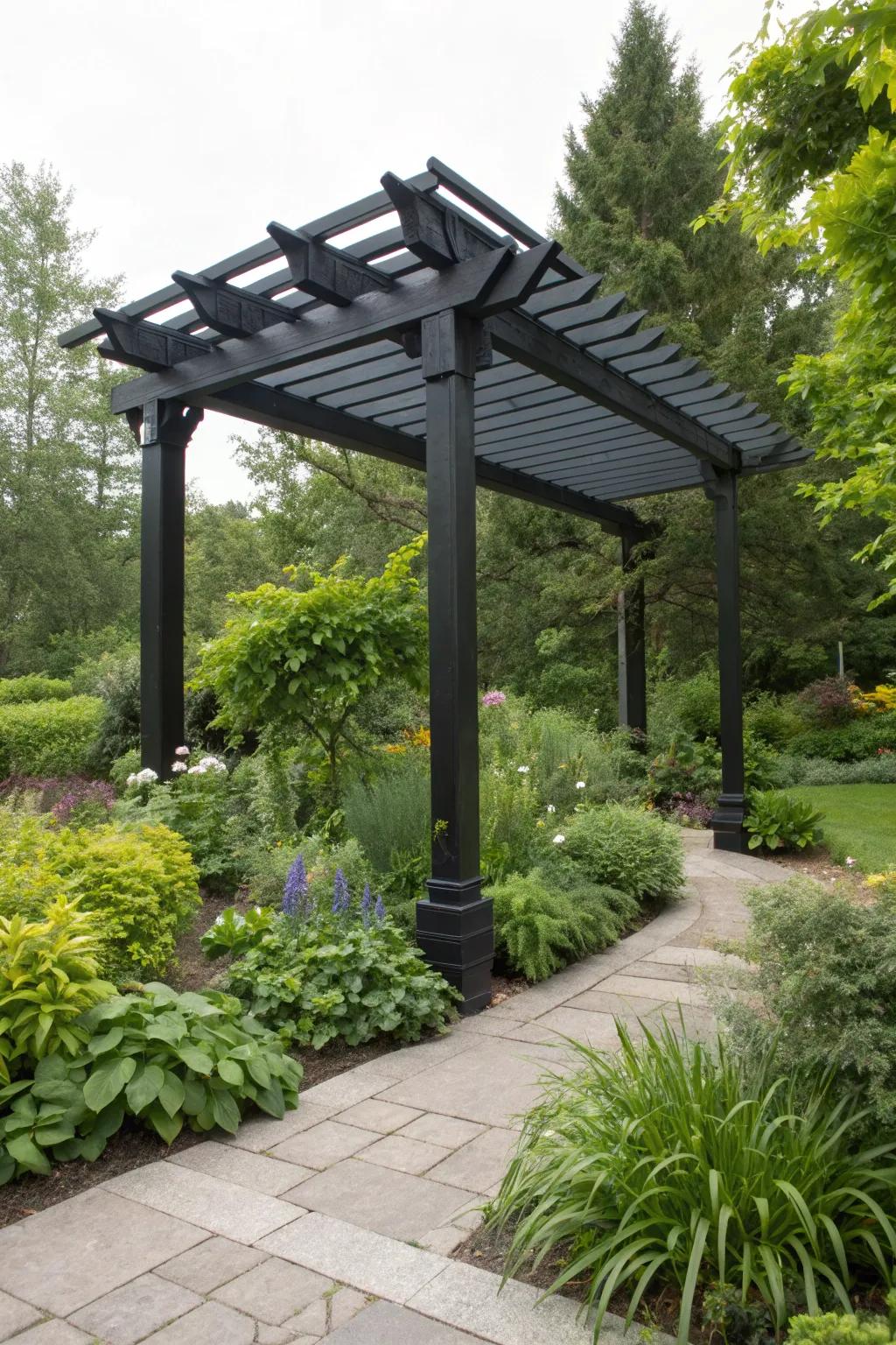 Stand out with a bold black pergola in your garden.