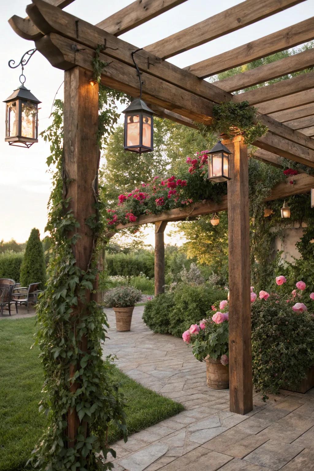 Discover tranquility with a rustic retreat pergola.