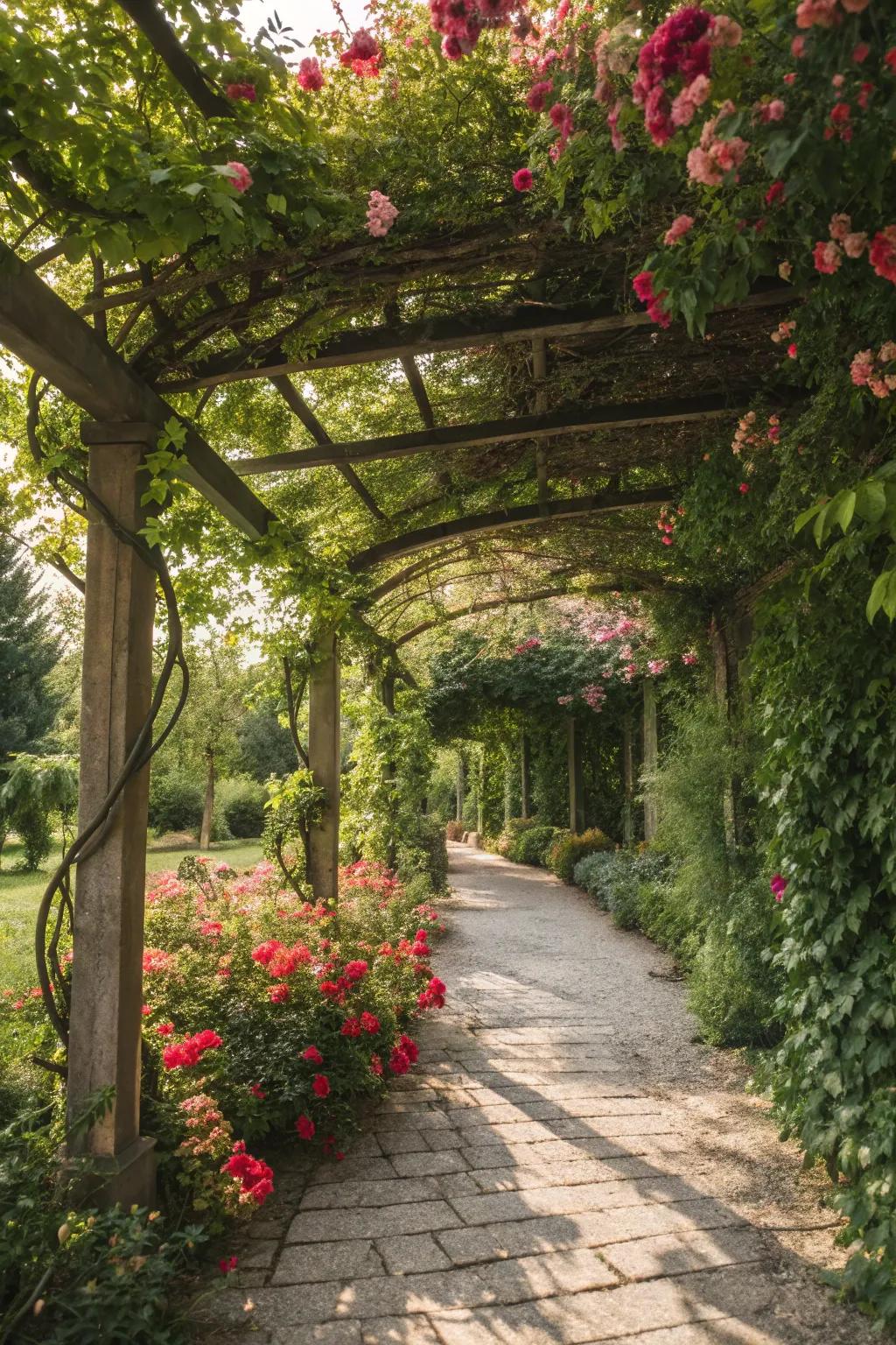 Let nature take over with a pergola draped in greenery.