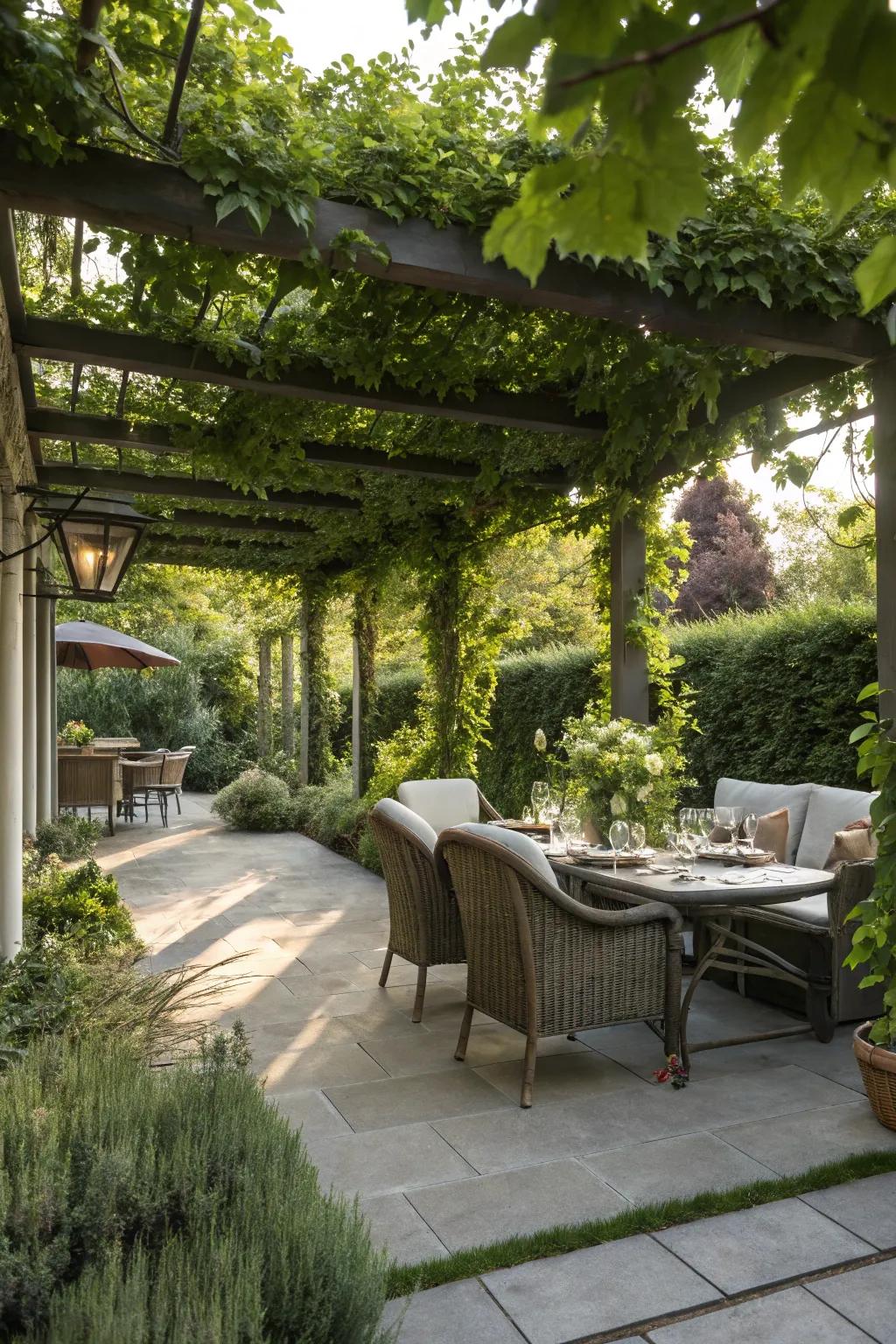 Create an expansive outdoor living space with a pergola-patio combo.