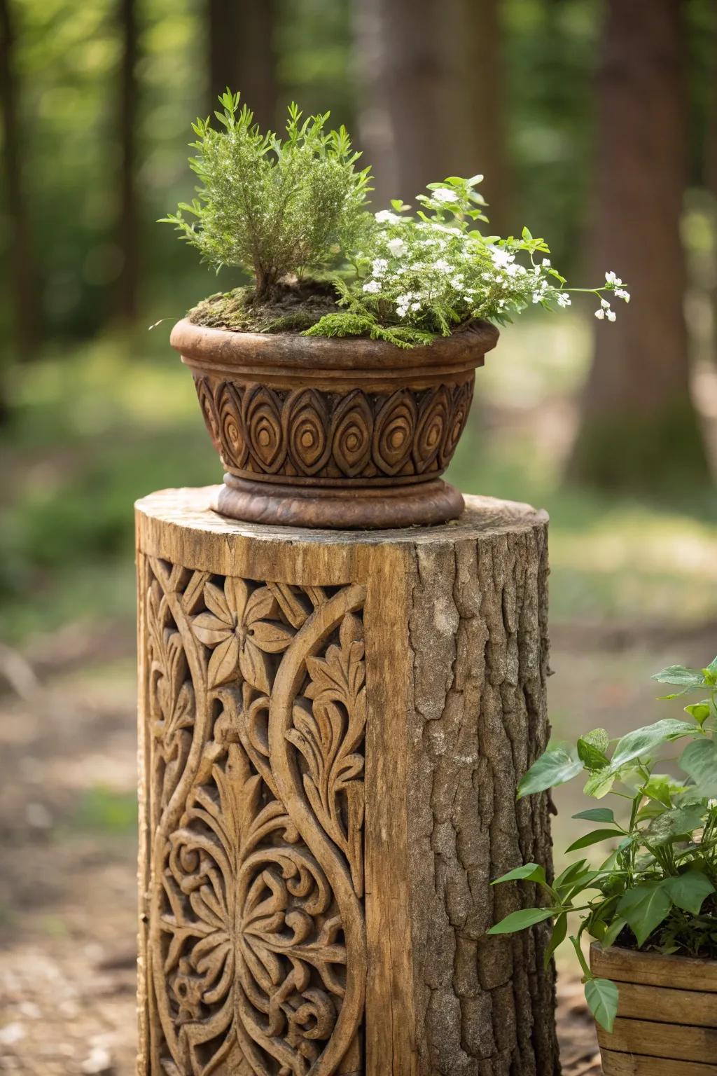 Turn a tree stump into a unique art piece for your yard.