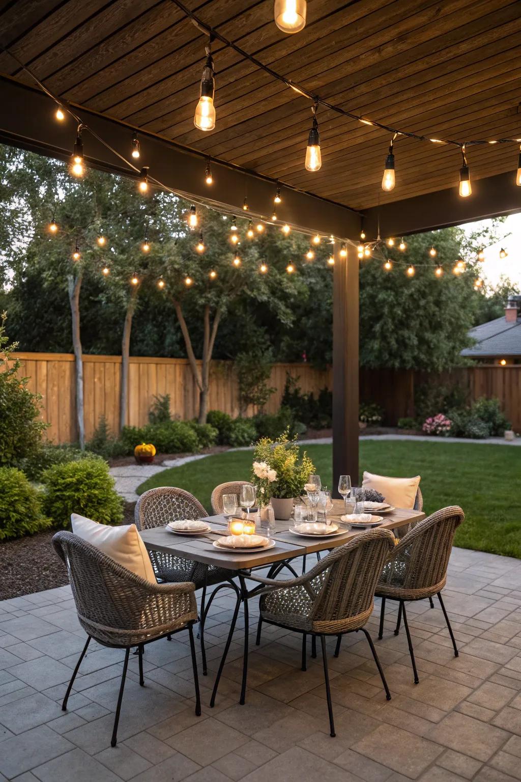 Dine outdoors with a beautifully set patio table.