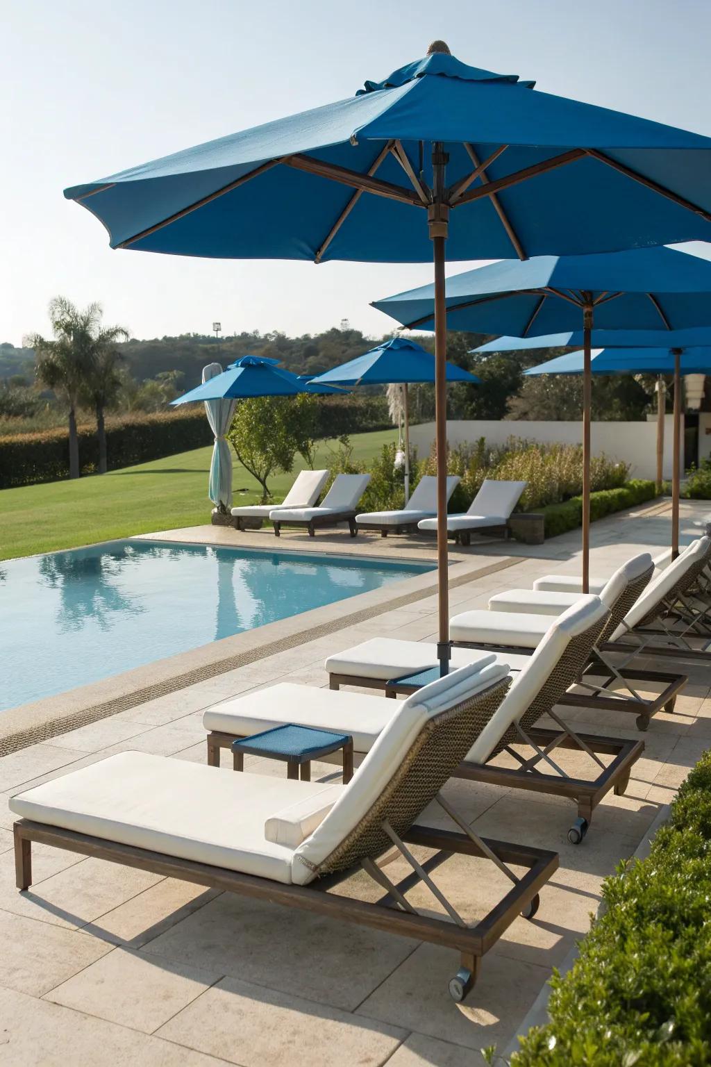 Poolside patios offer a luxurious and refreshing retreat.