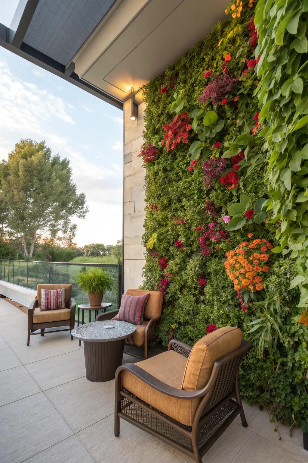 Vertical gardens maximize greenery in small spaces.