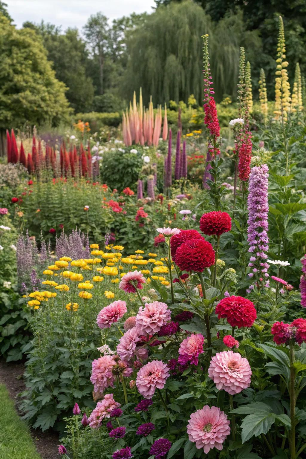 Mixed heights add texture to a rainbow garden.