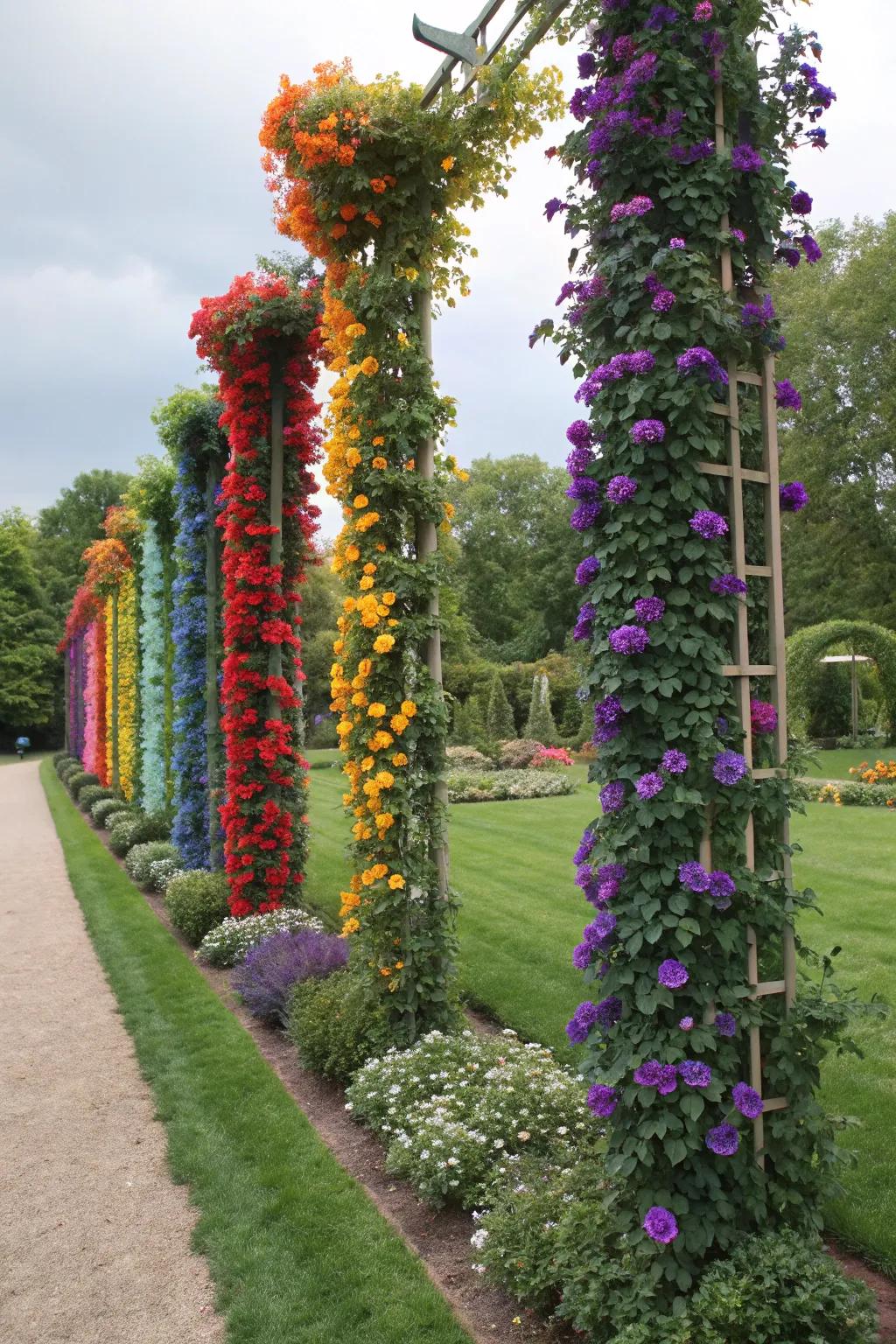 Colorful trellises add height and visual interest.