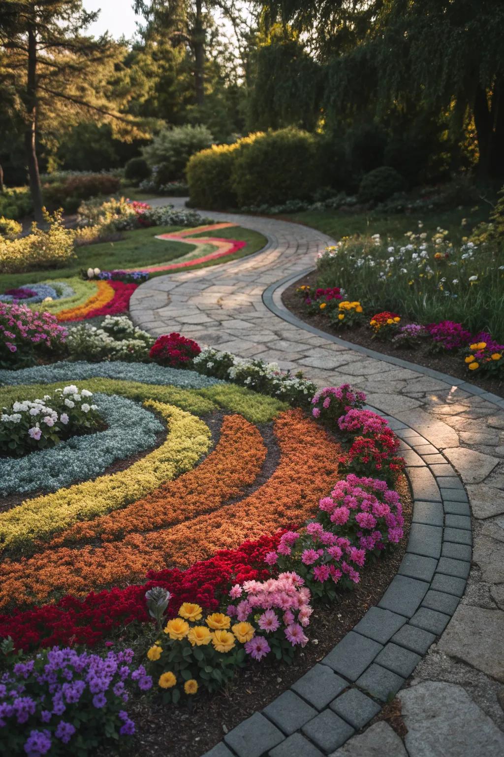 Swirl patterns bring dynamic movement to the garden.