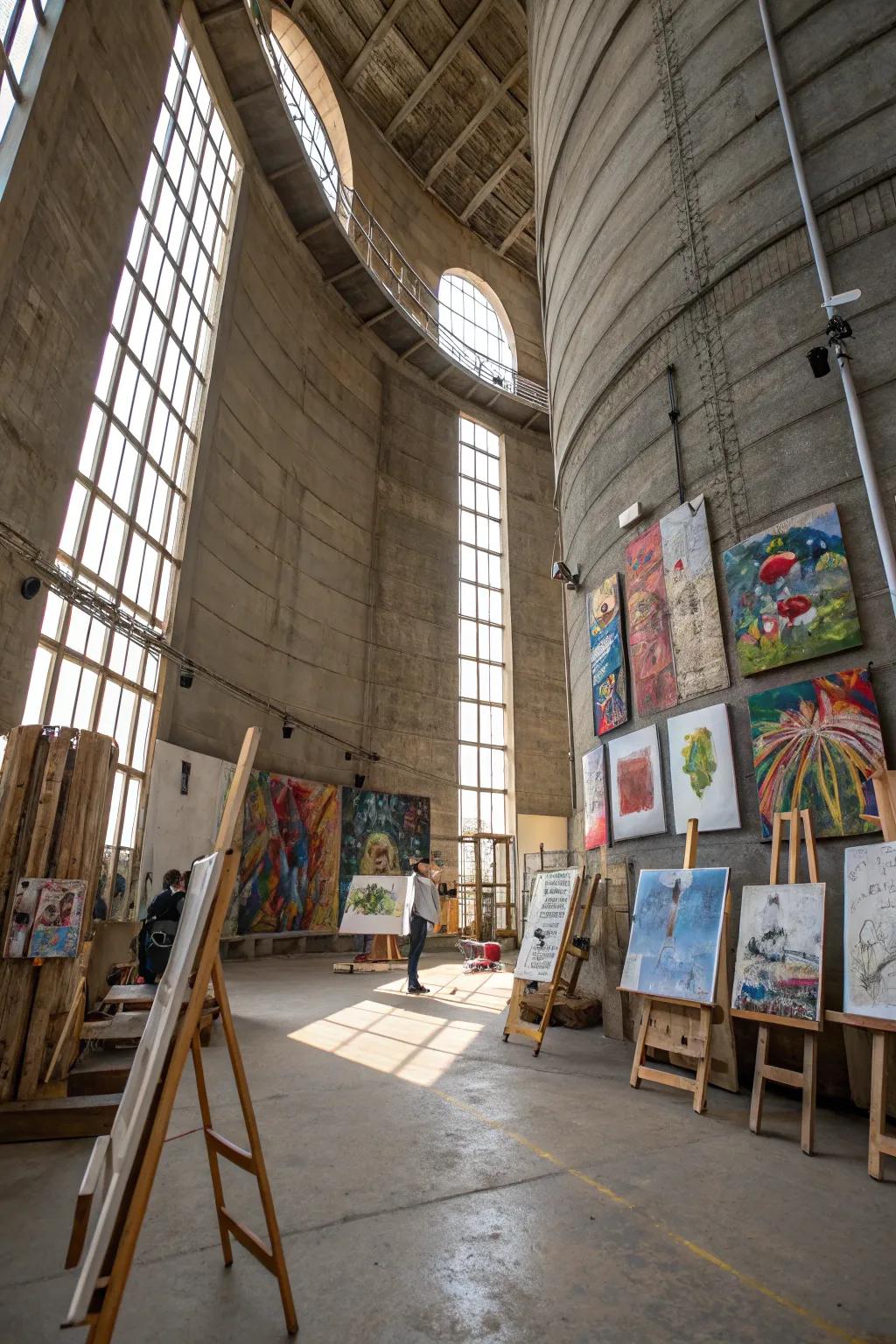 An artistic haven, where inspiration meets structure, in a silo art studio.
