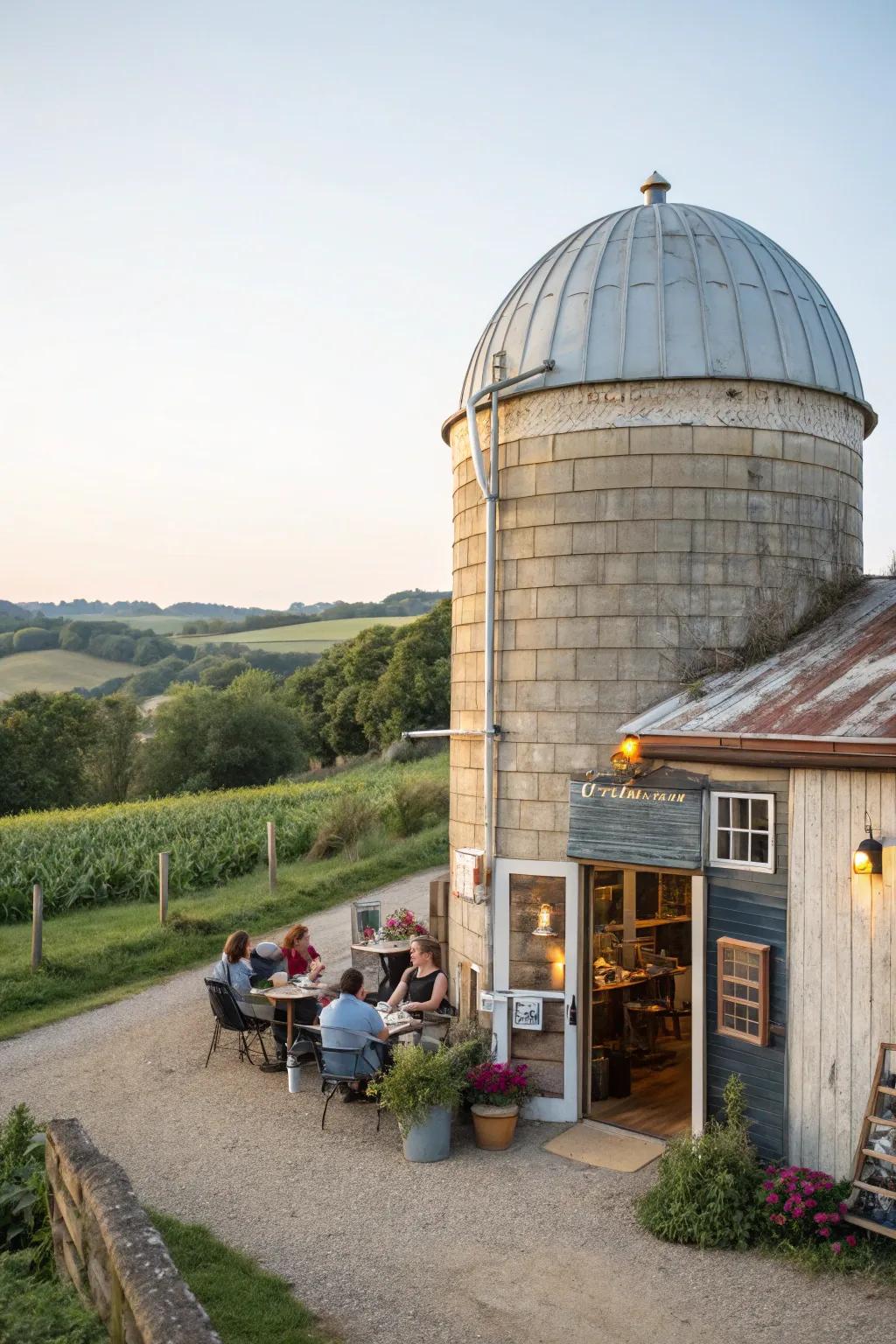 Enjoy a cup of coffee in this unique silo café setting.