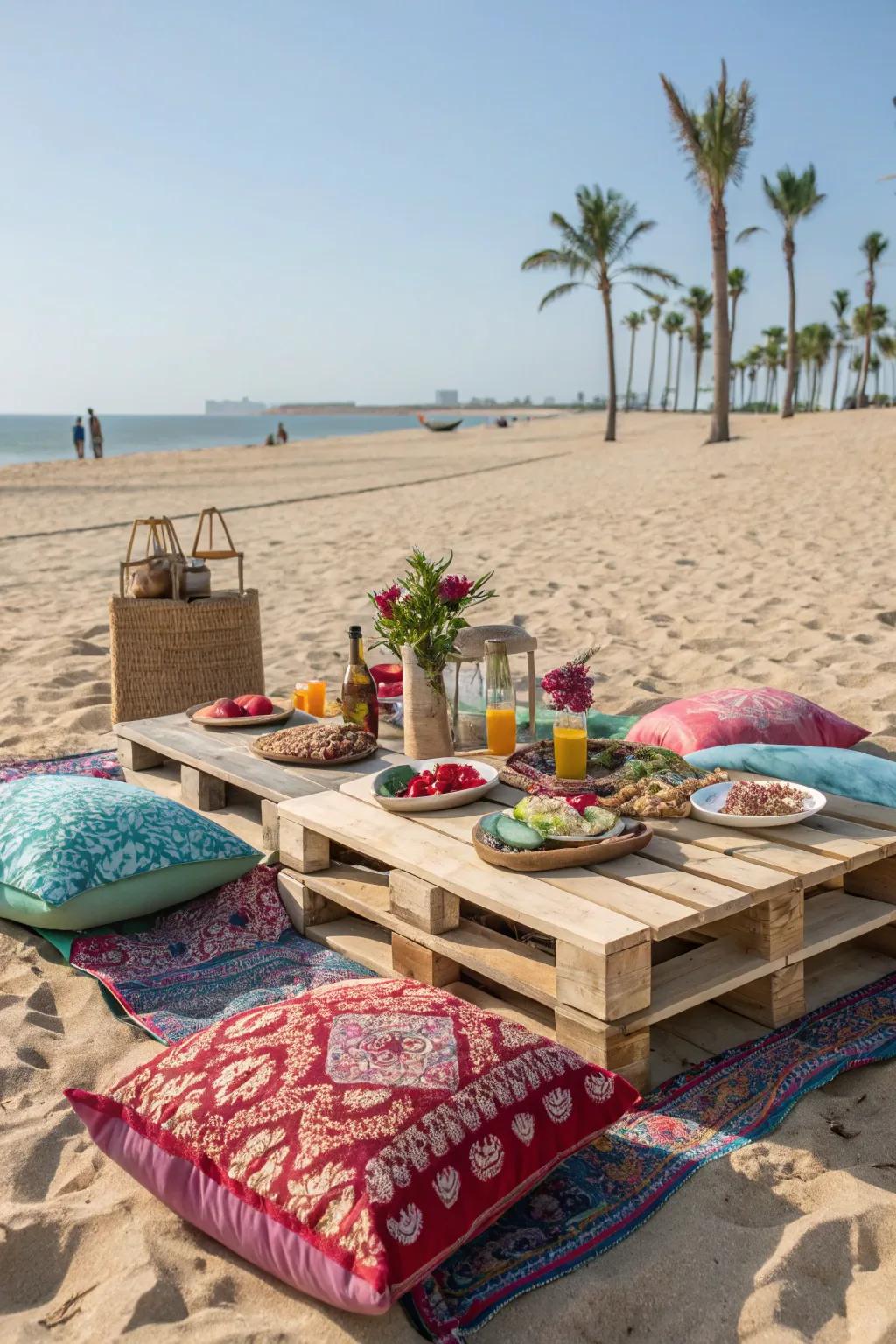 A low table elevates your beach picnic to an elegant affair.