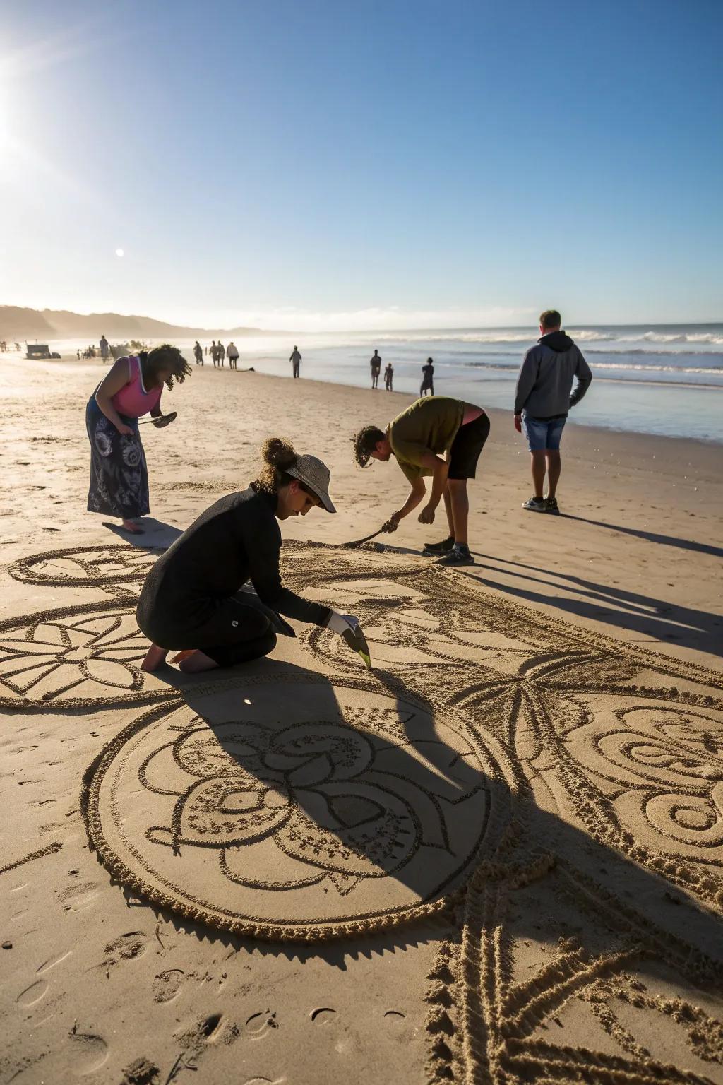 Interactive sand art adds a touch of creativity to your beach day.