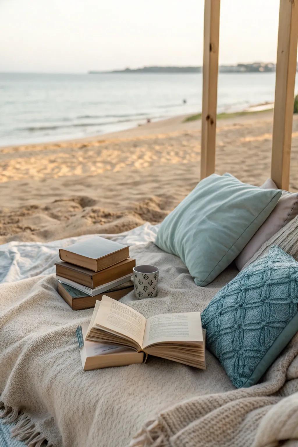 A reading nook turns the beach into a serene escape.