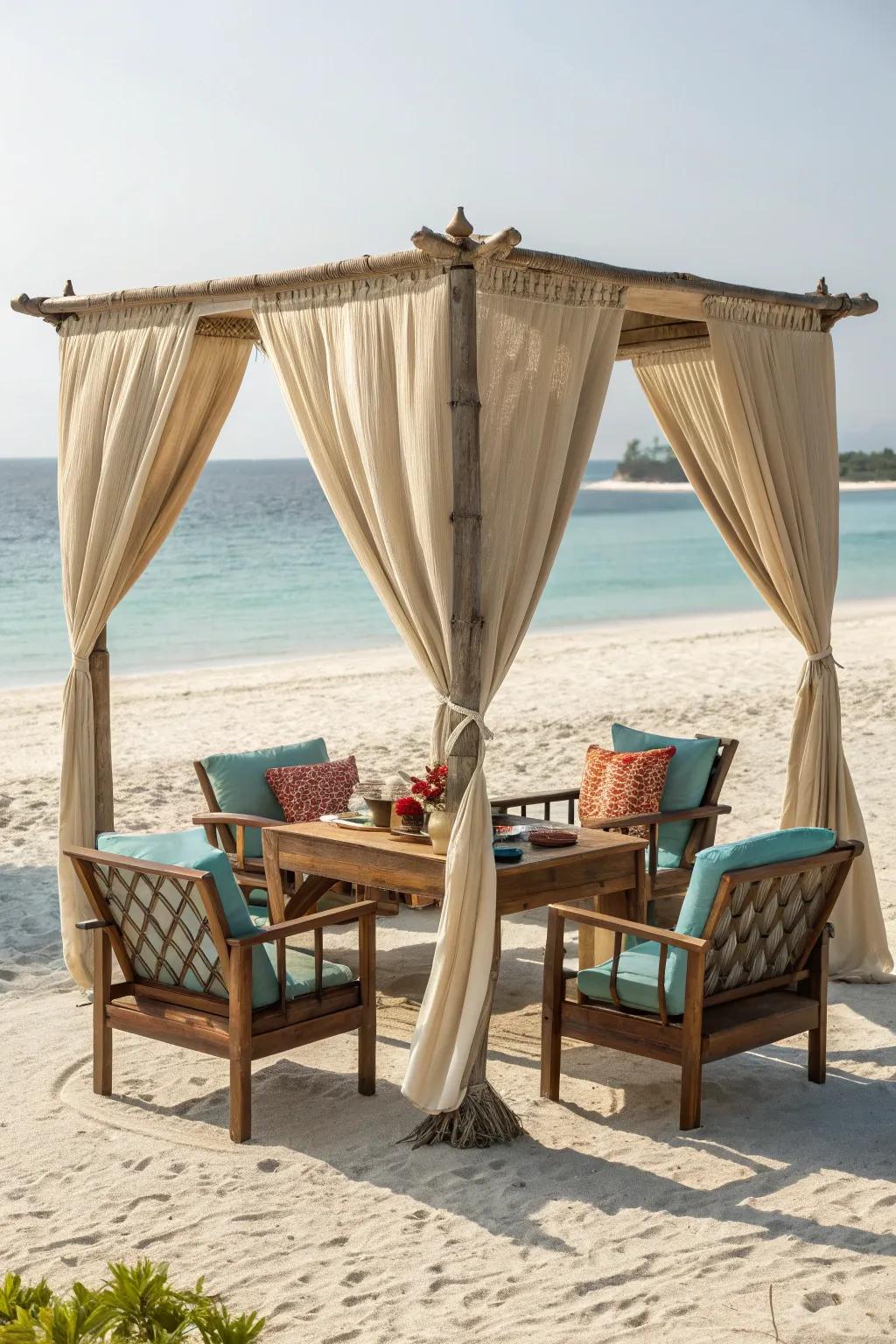 Stay cool and comfortable under a chic beach canopy.