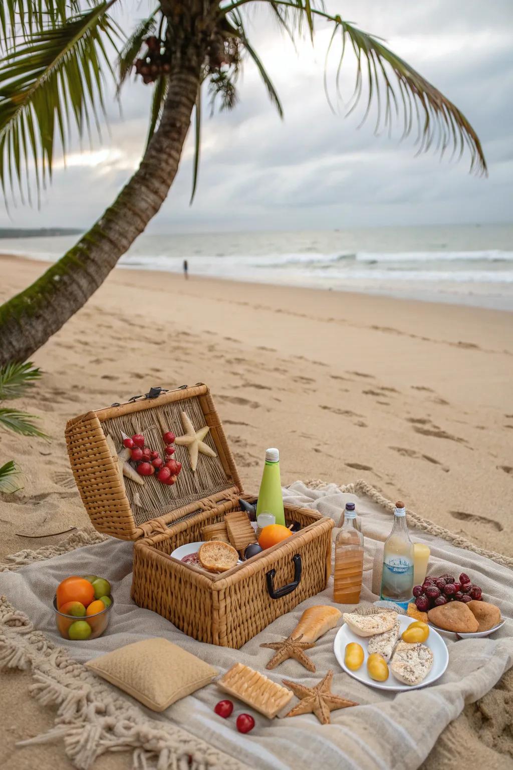A personalized picnic basket is a beach day essential.