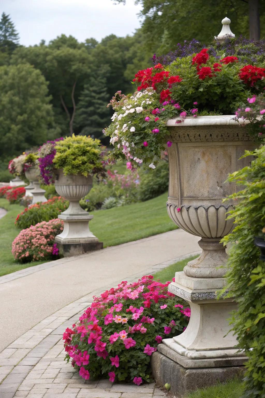 Decorative urns that add classical charm and height to your garden.