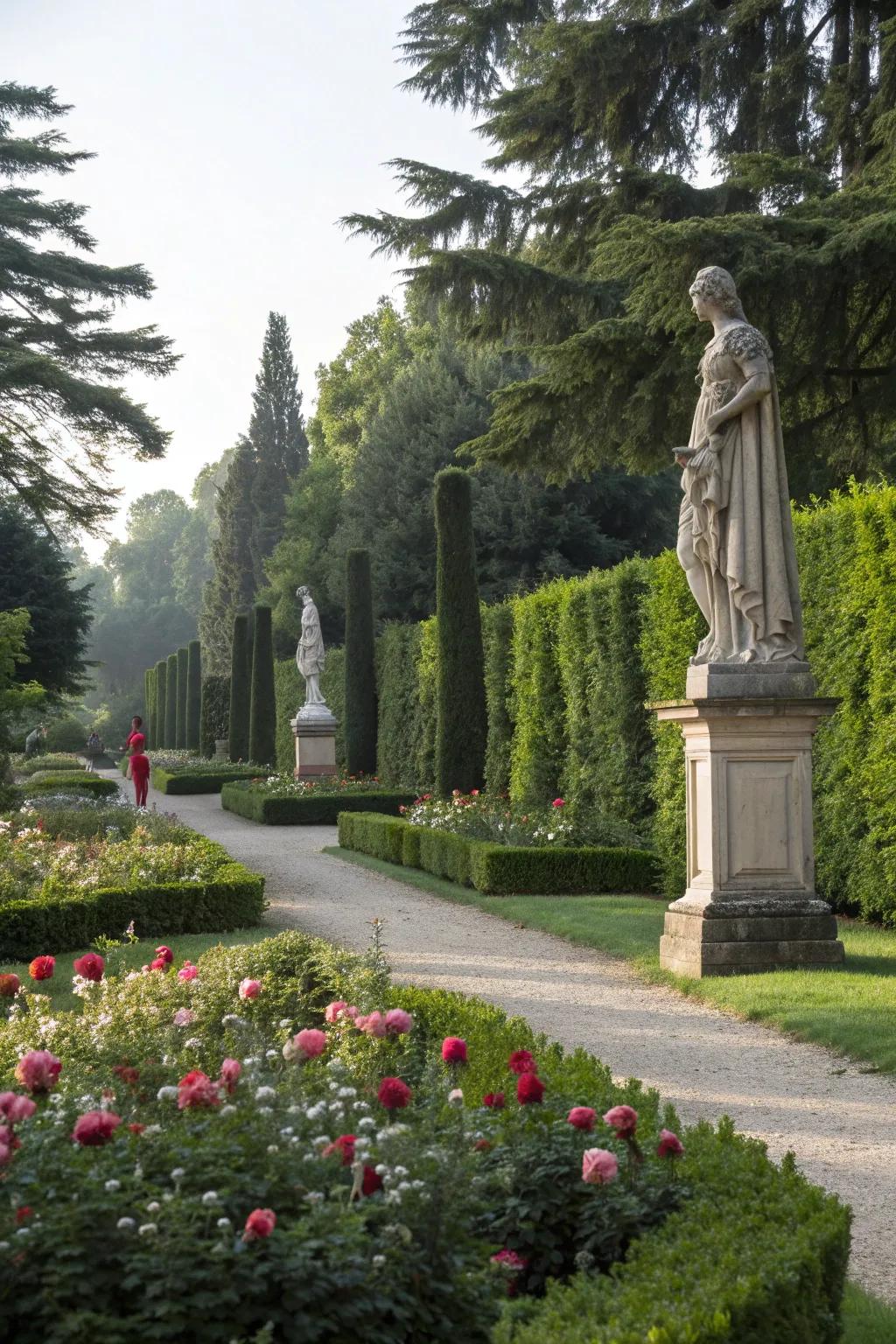 Garden statues that add an artistic and historical flair to the landscape.