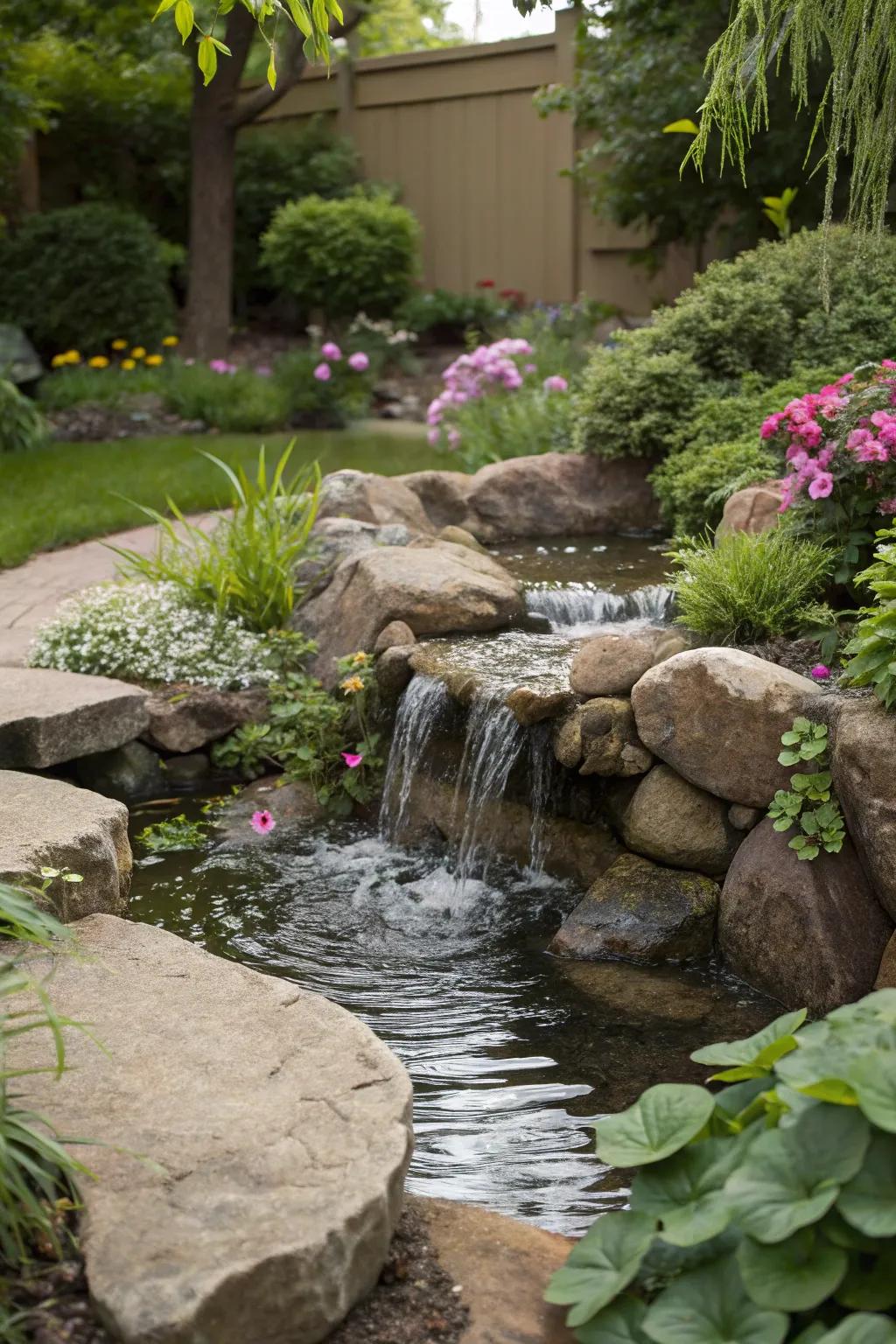 A water feature that brings tranquility and a gentle soundtrack to the garden.