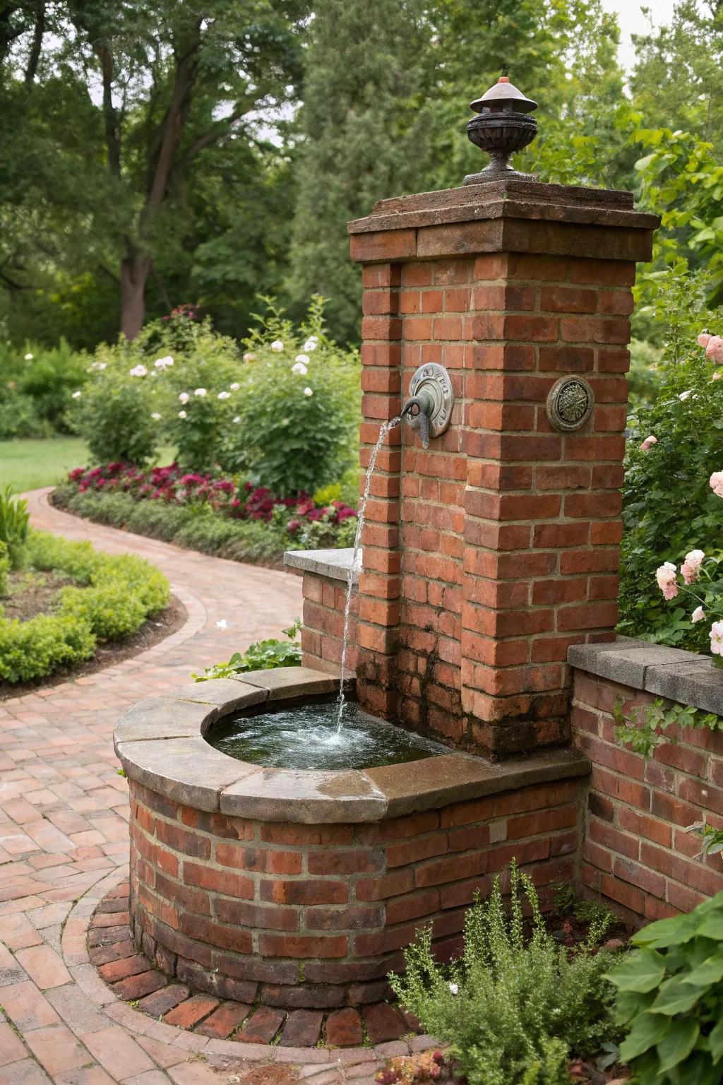 A fusion of modern and traditional elements creates a timeless fountain.