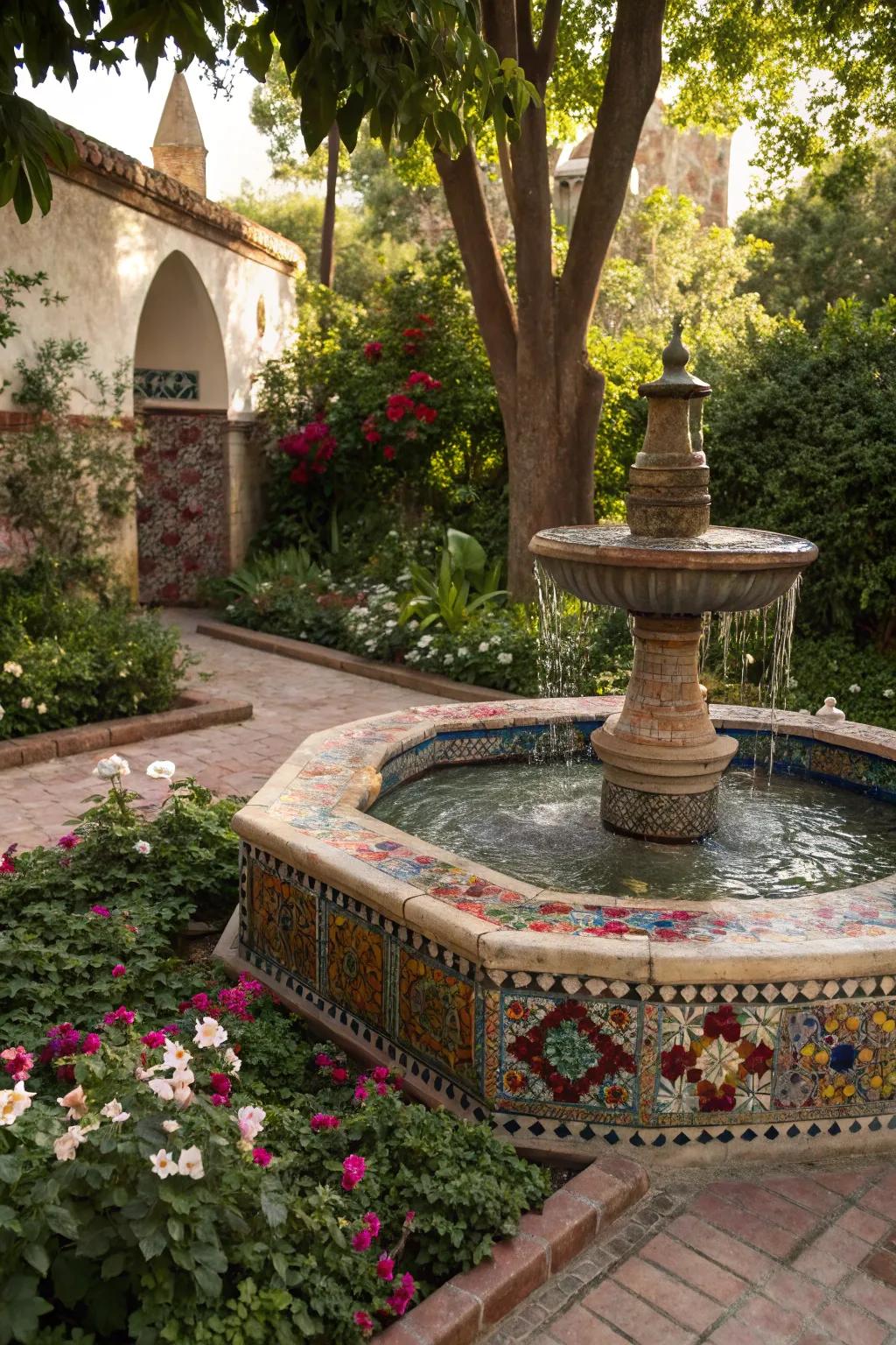 A Moorish-style fountain infuses your garden with exotic flair.