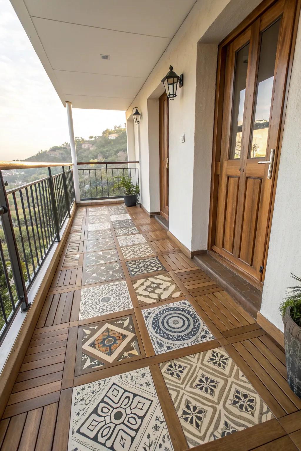 Creative flooring adds a distinct character to your balcony.