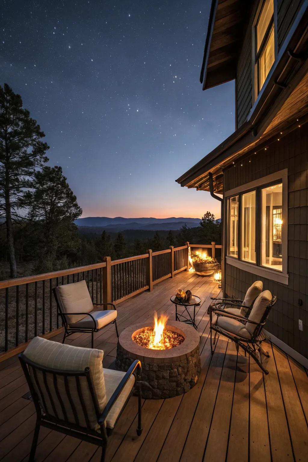 A fire pit adds warmth and charm to your balcony.