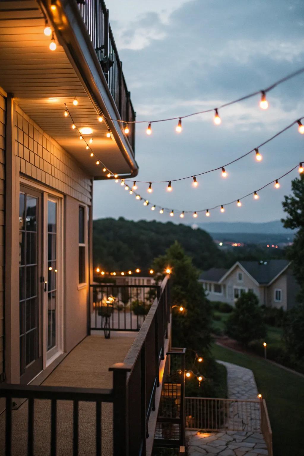 String lights create a magical evening ambiance.