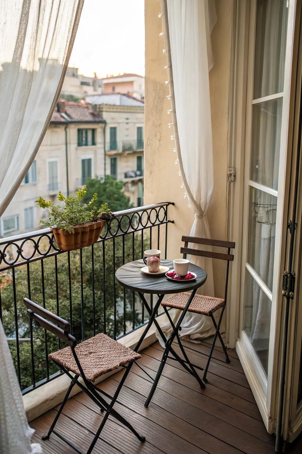 Bistro vibes bring a café charm to your balcony.