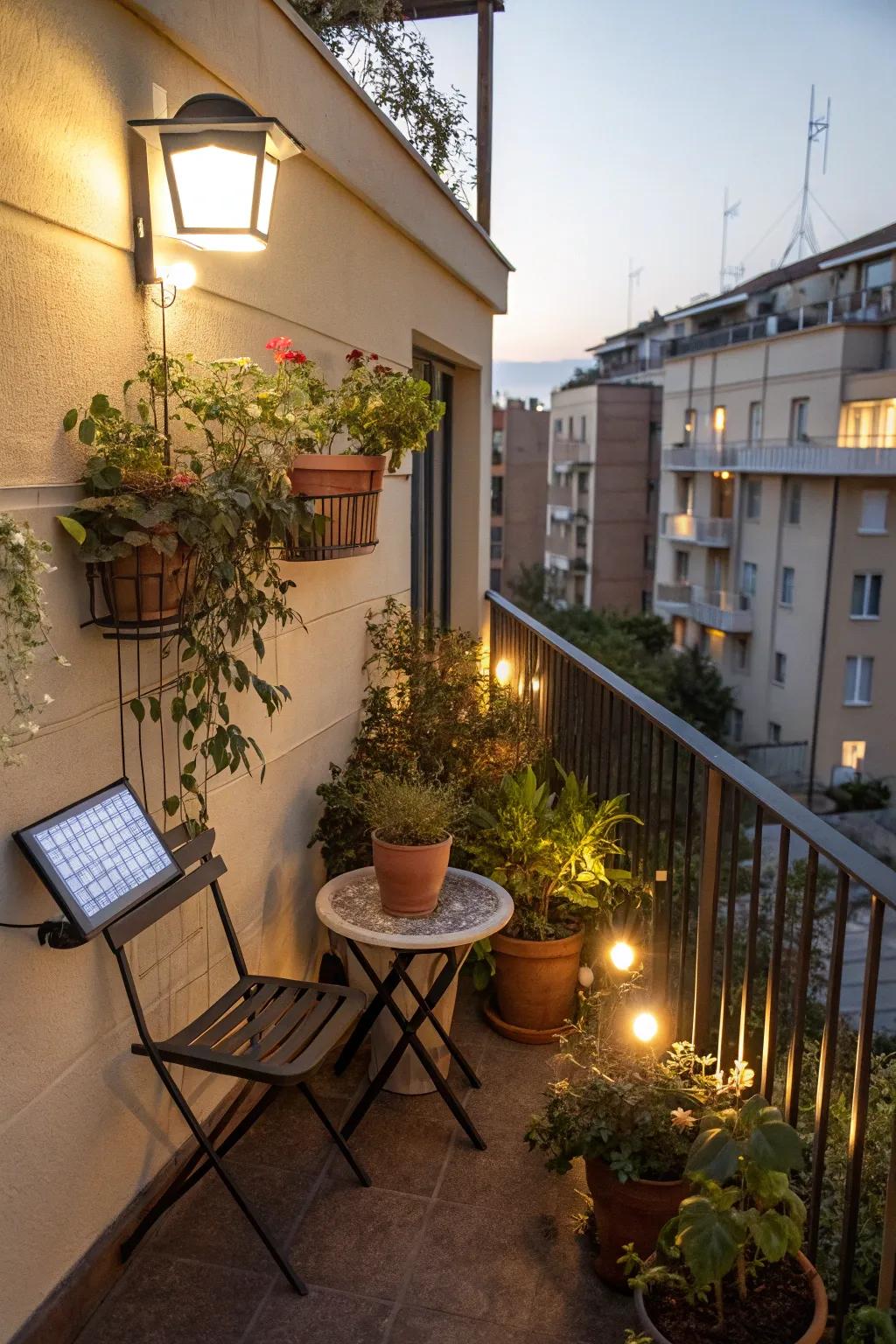 Solar lights are an eco-conscious way to illuminate your balcony.