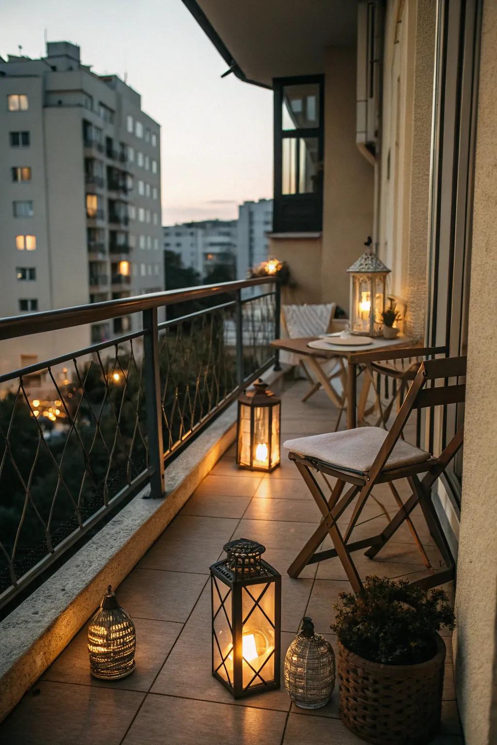 Lanterns offer a rustic charm with their soft, ambient glow.