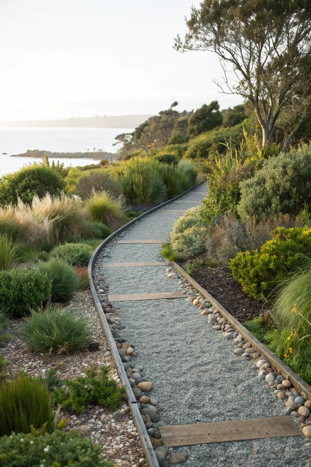 Effortless gravel walkways that blend with the beachscape.
