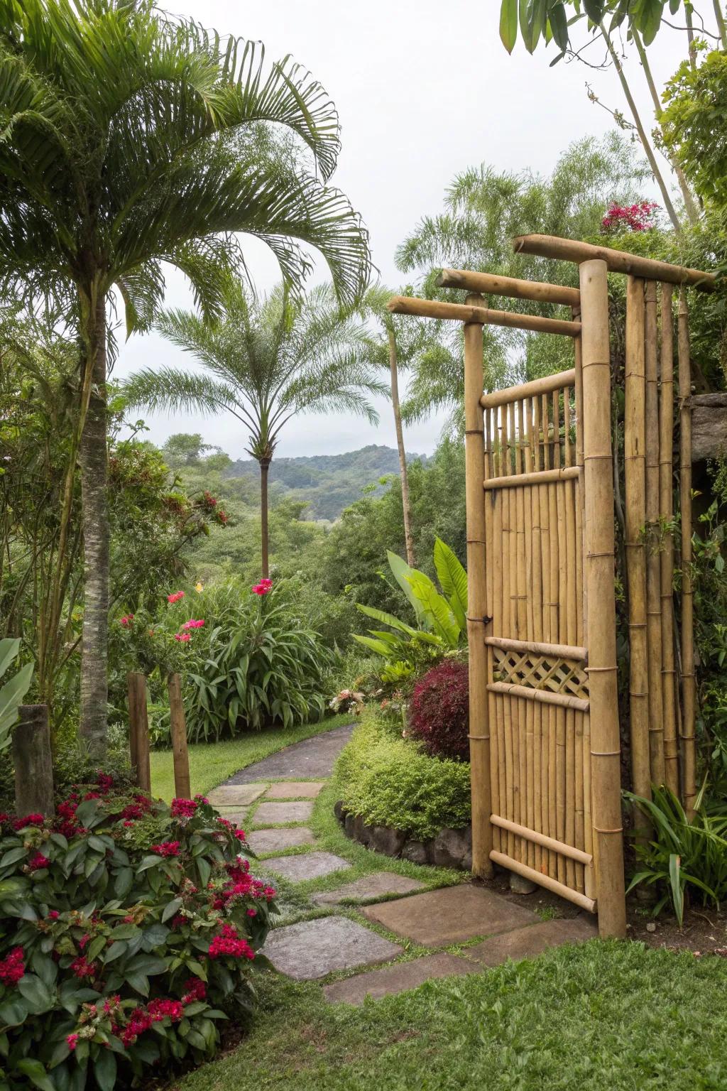 Natural bamboo gates bring a touch of sustainability and tropical charm.