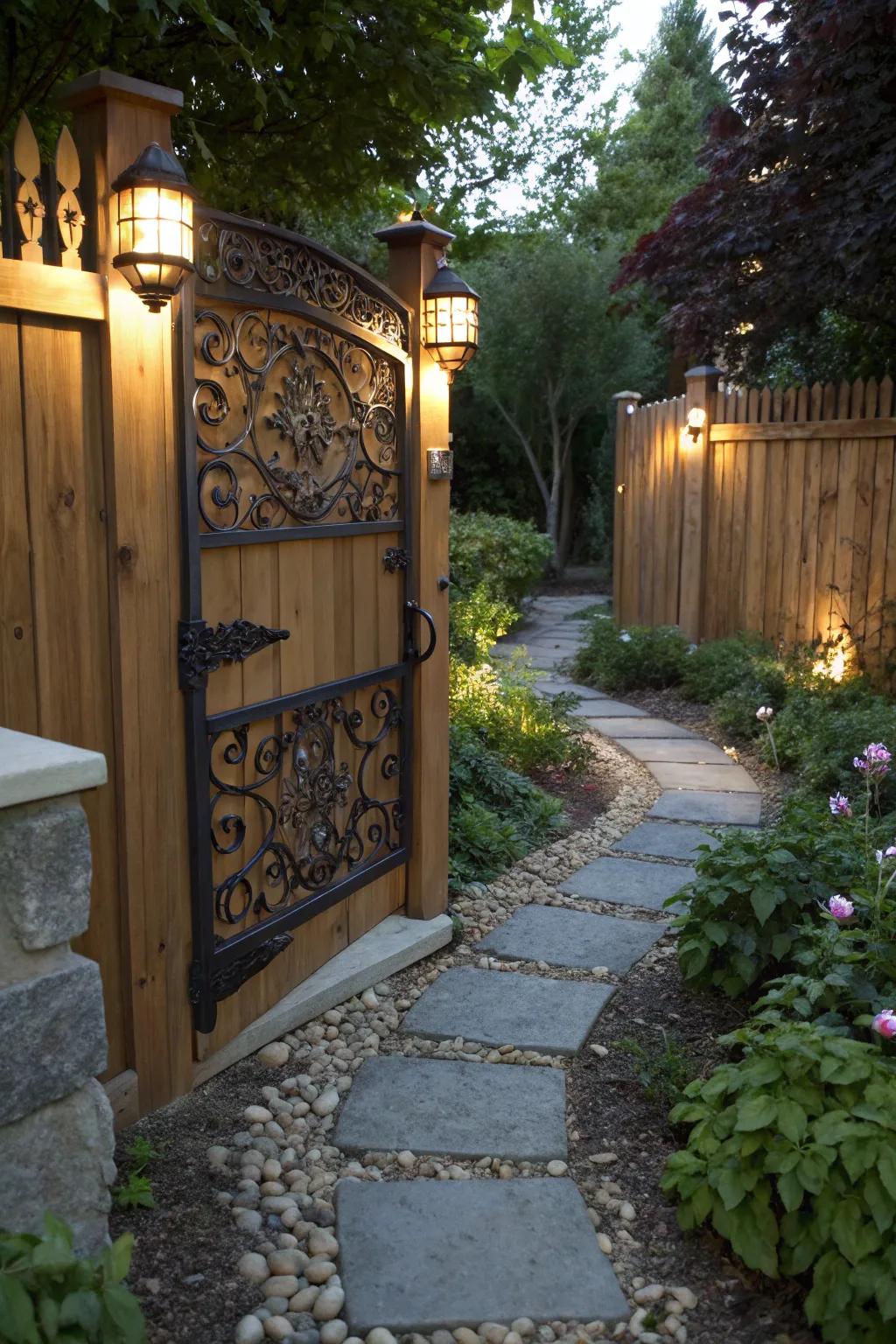 Solar-powered lighting adds security and charm to your gate.
